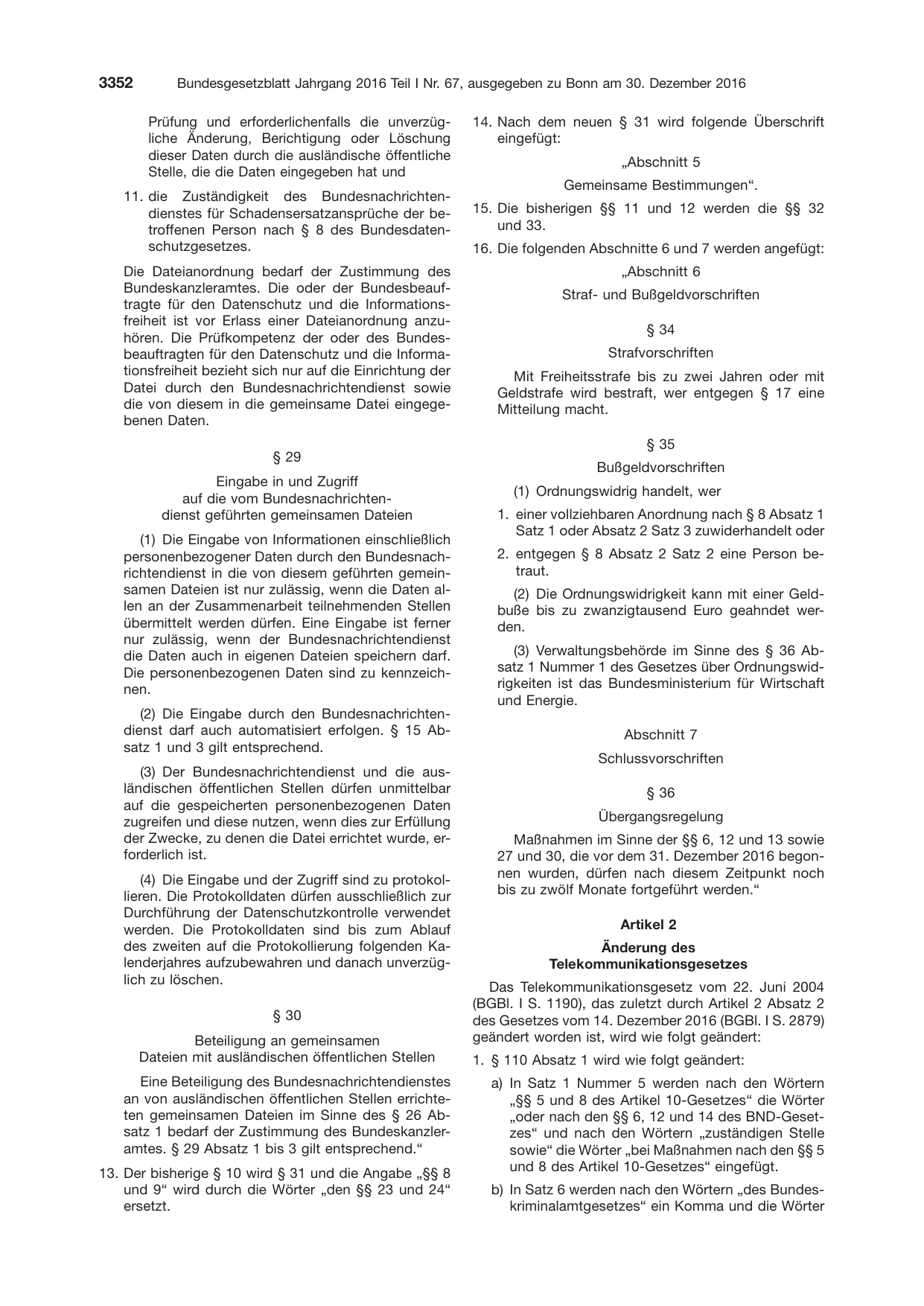 BGBl. 2016, Seite 3352 — Originalseite als Abbildung