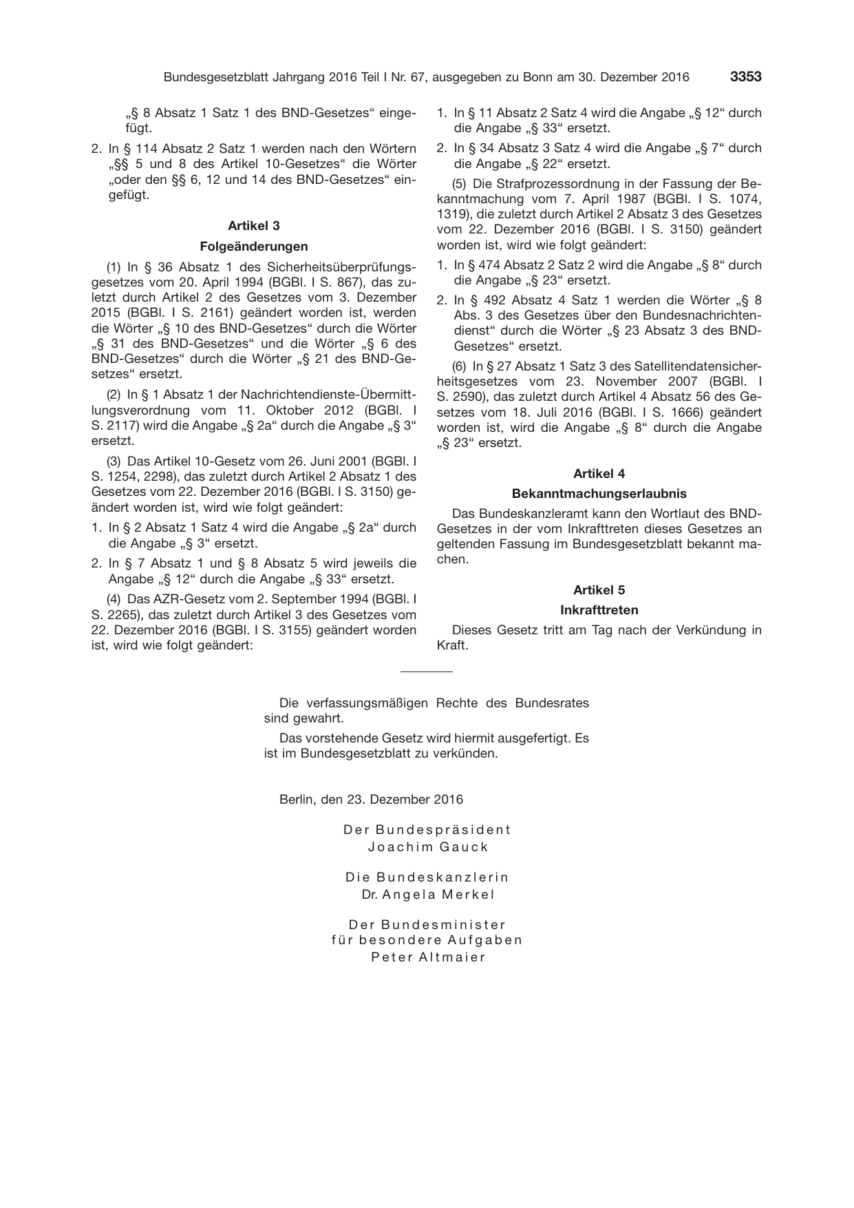 BGBl. 2016, Seite 3353 — Originalseite als Abbildung