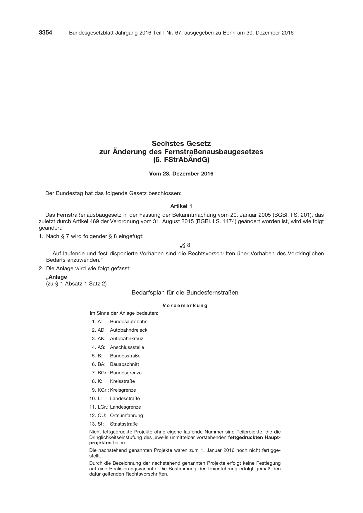 BGBl. 2016, Seite 3354 — Originalseite als Abbildung