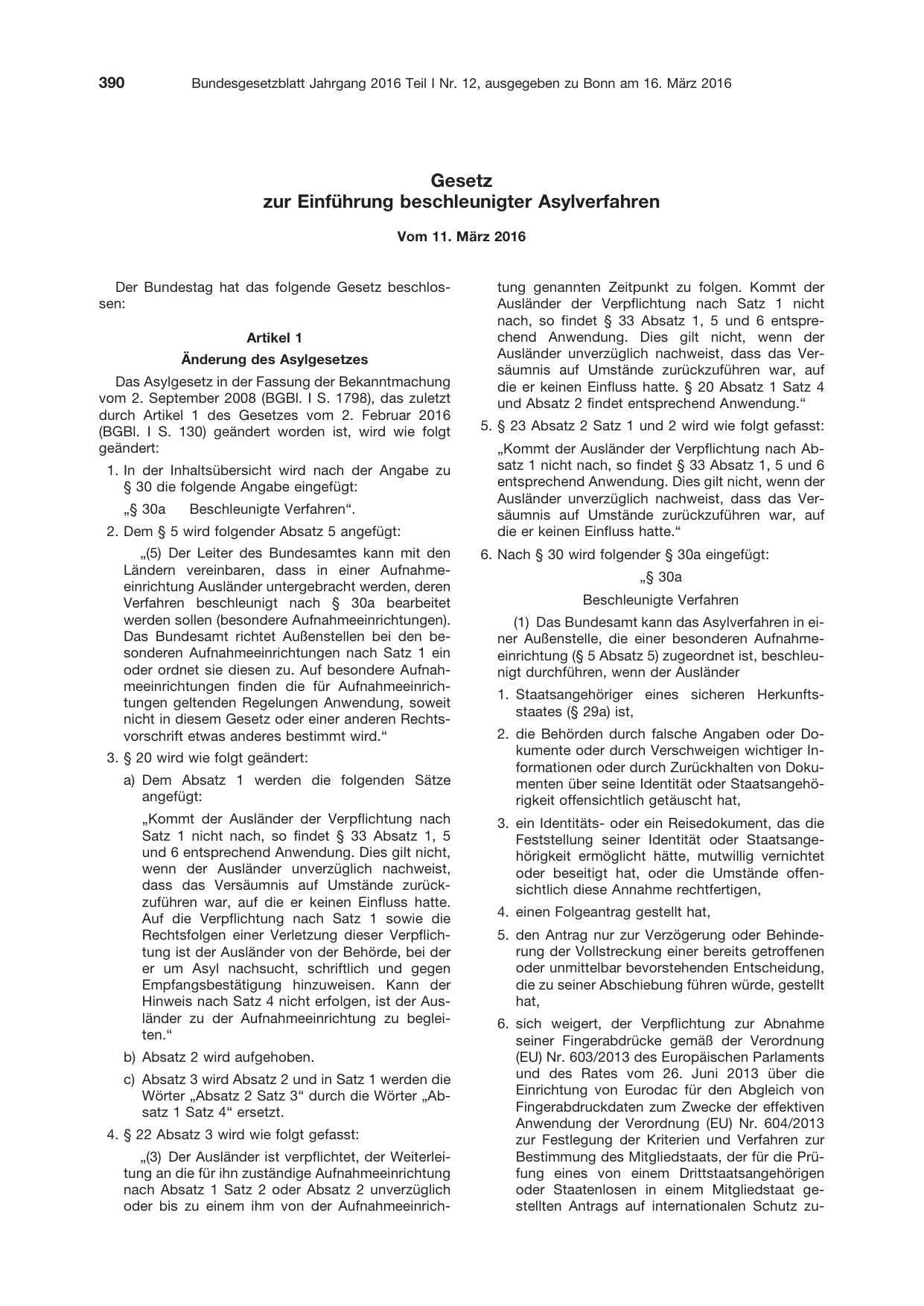 BGBl. 2016, Seite 390 — Originalseite als Abbildung