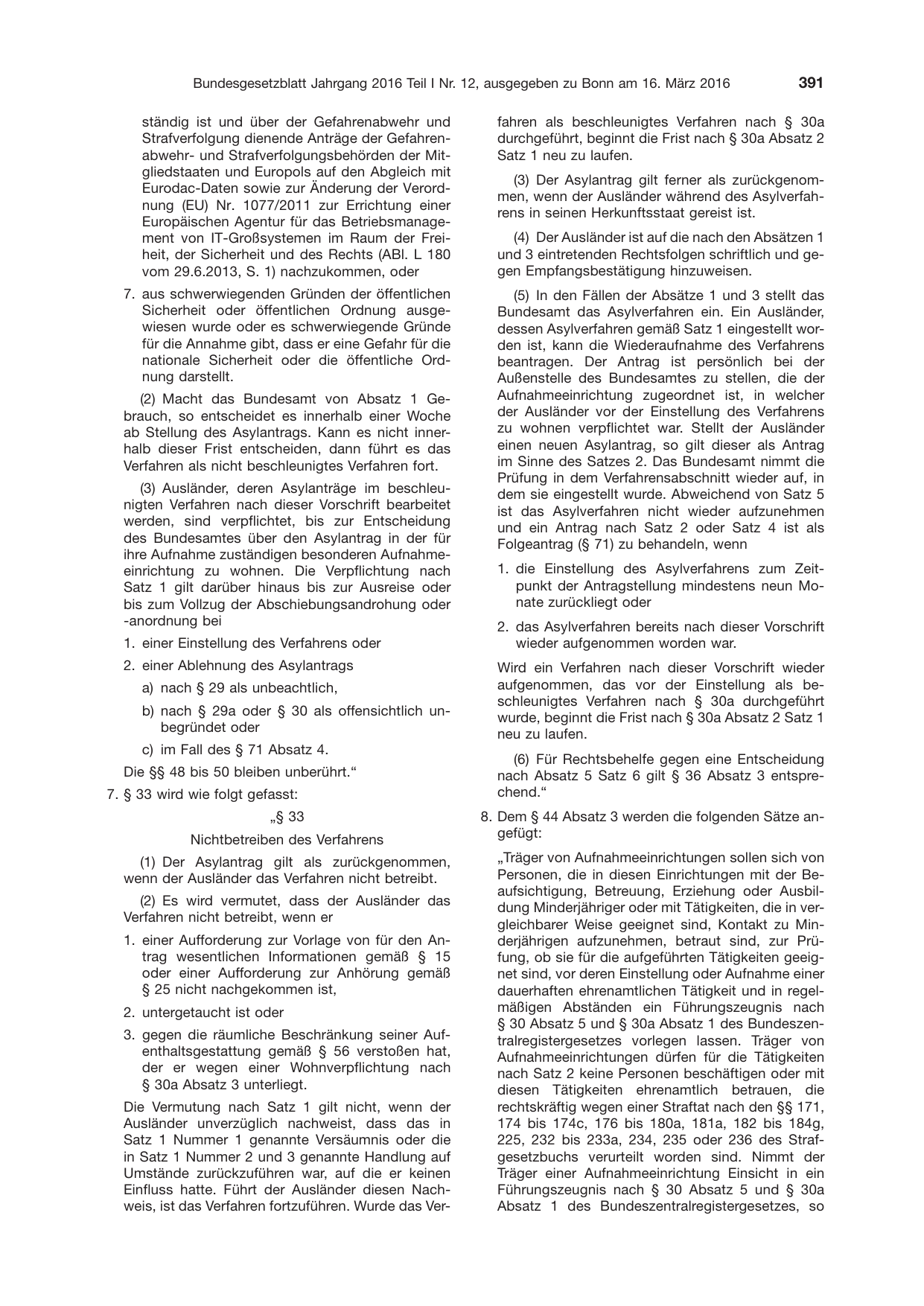 BGBl. 2016, Seite 391 — Originalseite als Abbildung