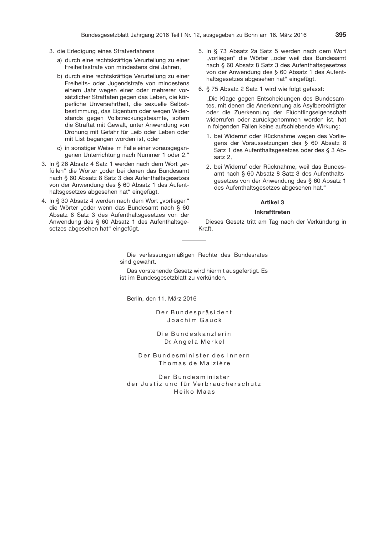 BGBl. 2016, Seite 395 — Originalseite als Abbildung