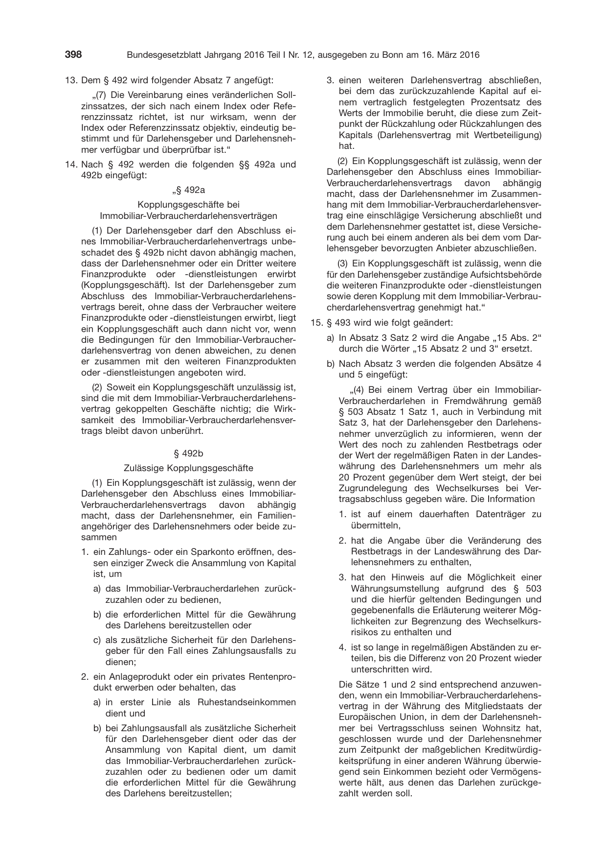 BGBl. 2016, Seite 398 — Originalseite als Abbildung