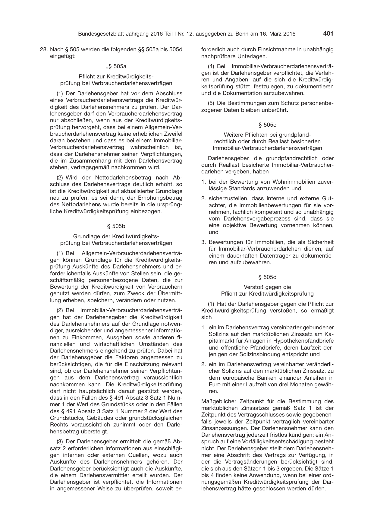 BGBl. 2016, Seite 401 — Originalseite als Abbildung