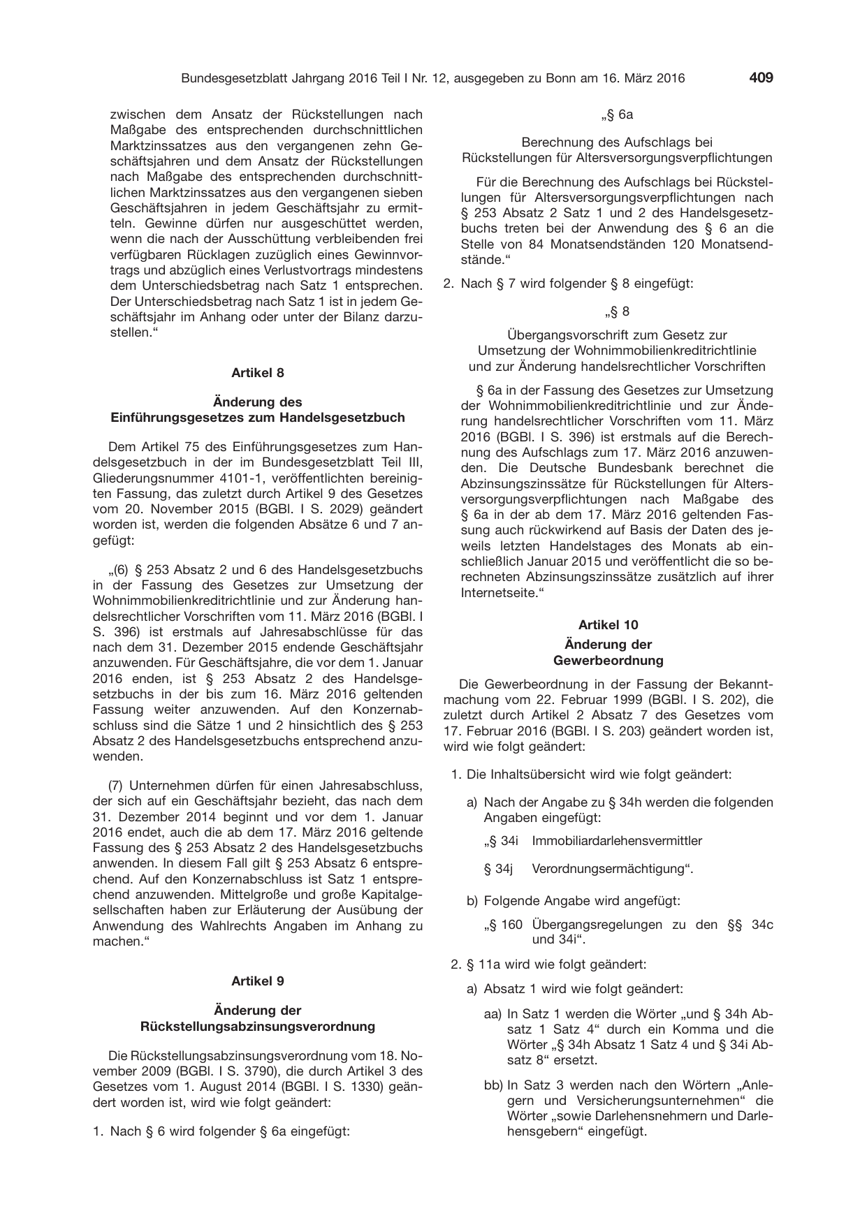 BGBl. 2016, Seite 409 — Originalseite als Abbildung