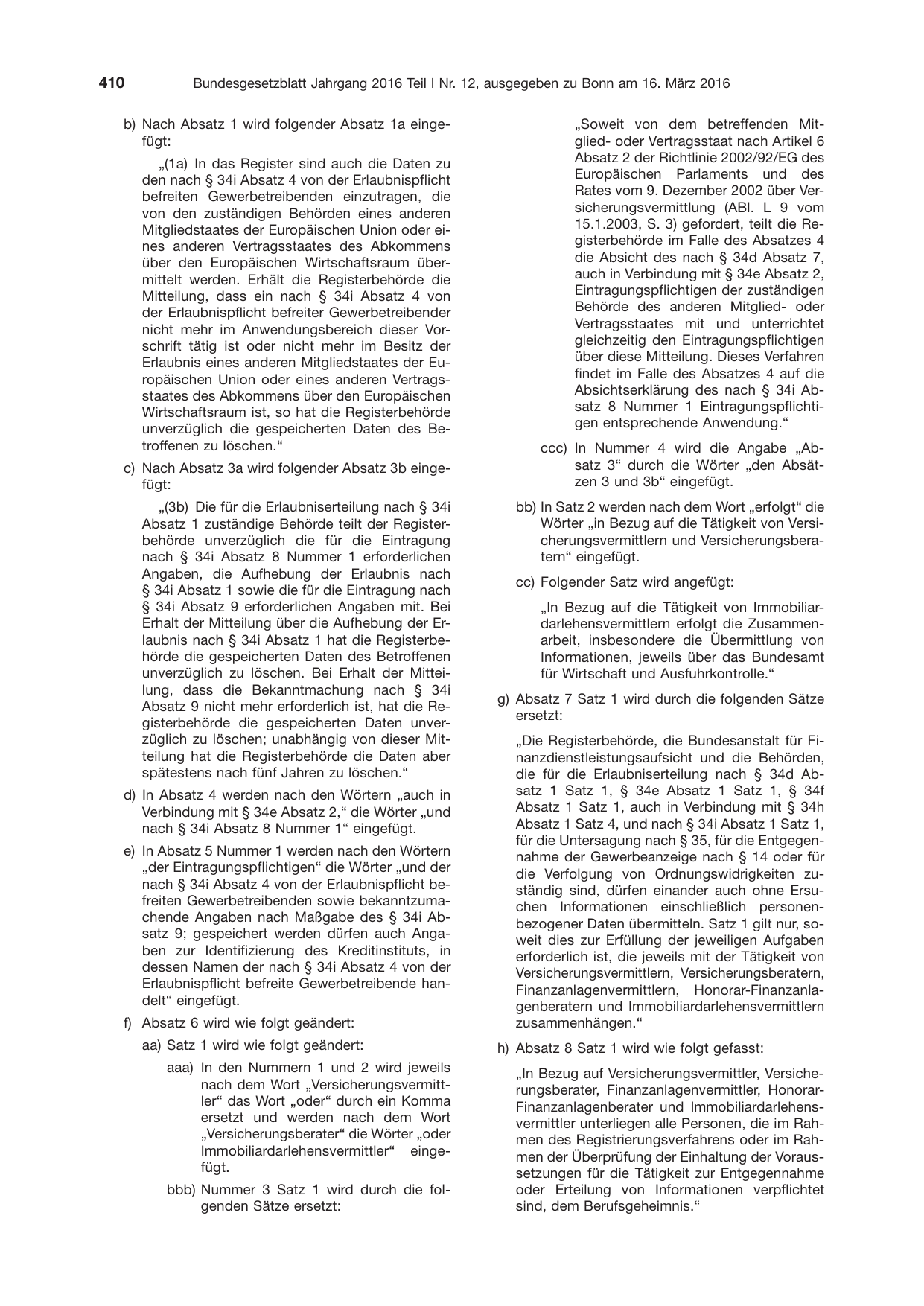 BGBl. 2016, Seite 410 — Originalseite als Abbildung