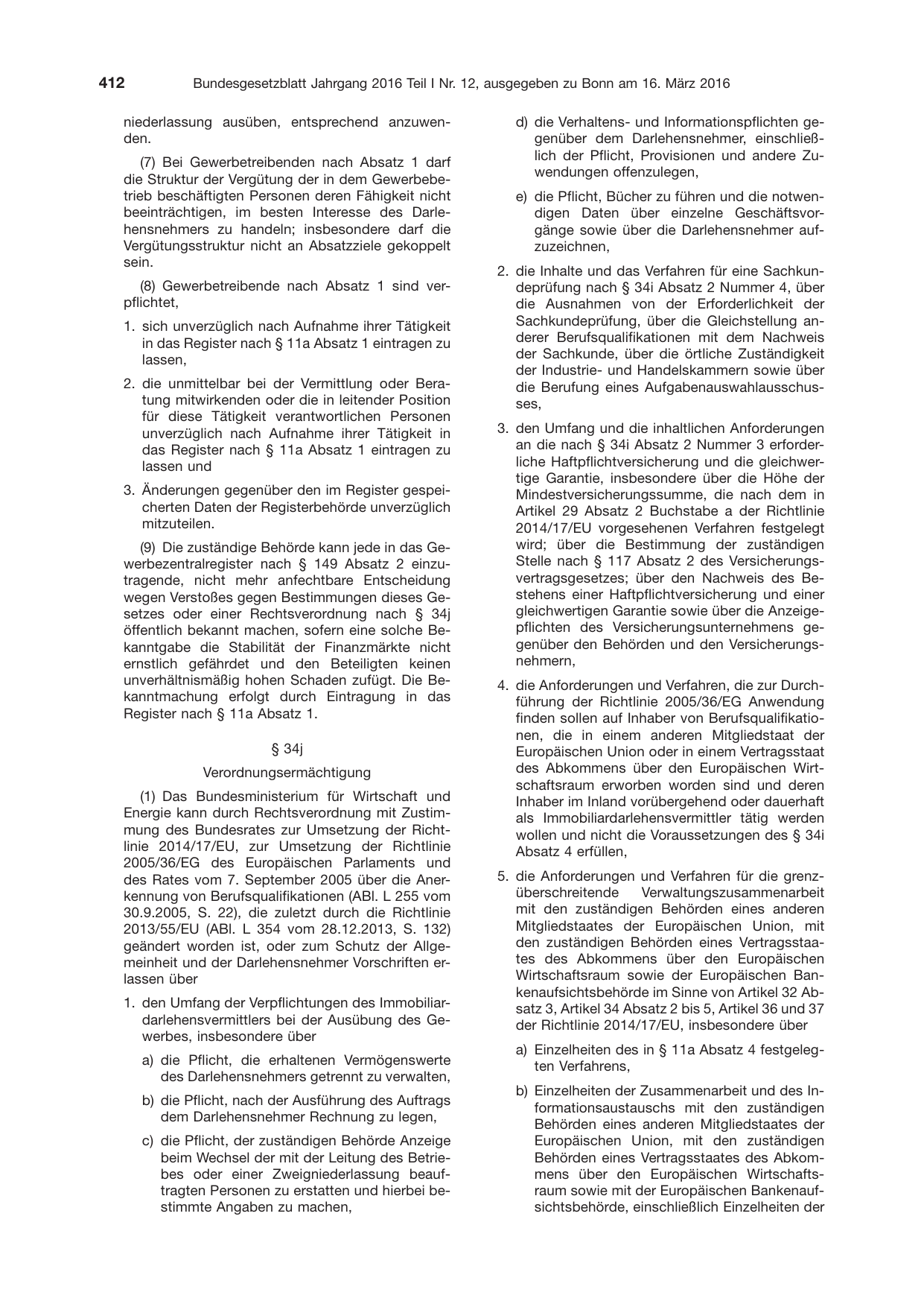BGBl. 2016, Seite 412 — Originalseite als Abbildung