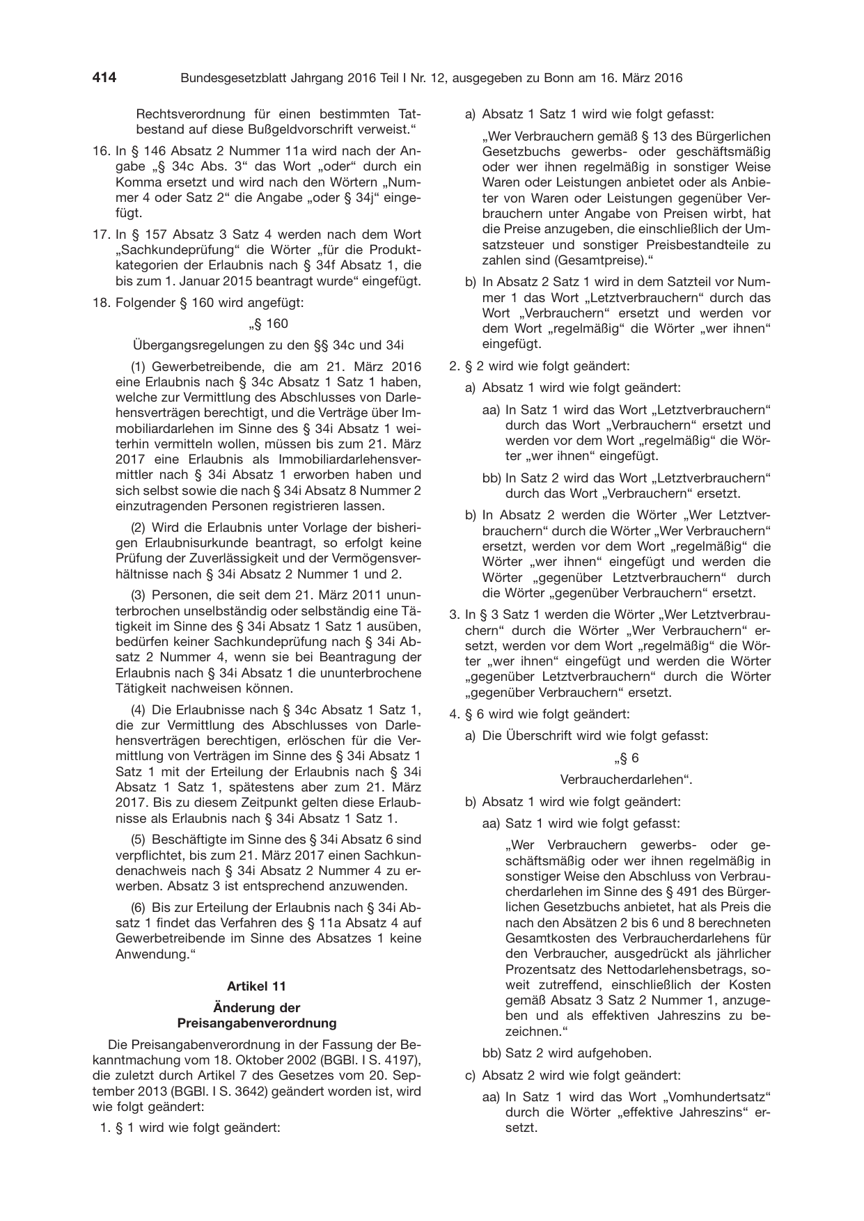 BGBl. 2016, Seite 414 — Originalseite als Abbildung