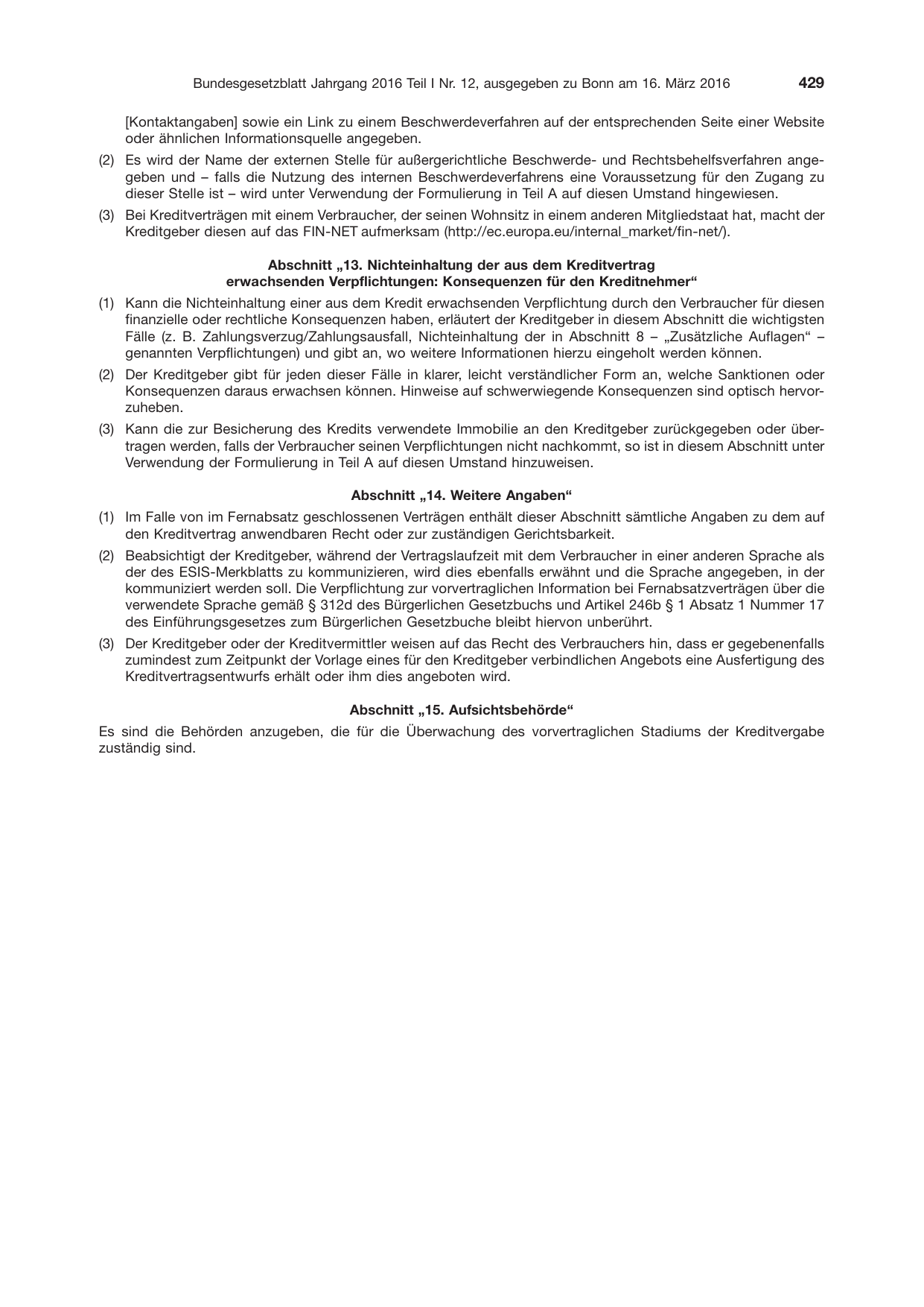 BGBl. 2016, Seite 429 — Originalseite als Abbildung