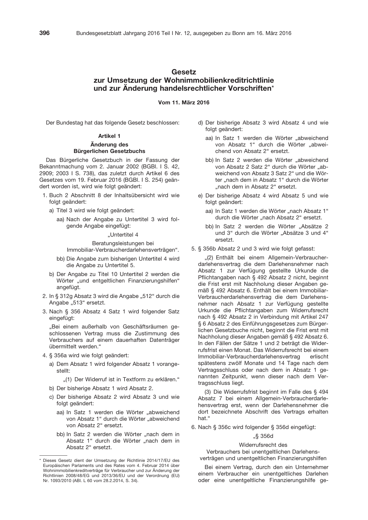 BGBl. 2016, Seite 396 — Originalseite als Abbildung