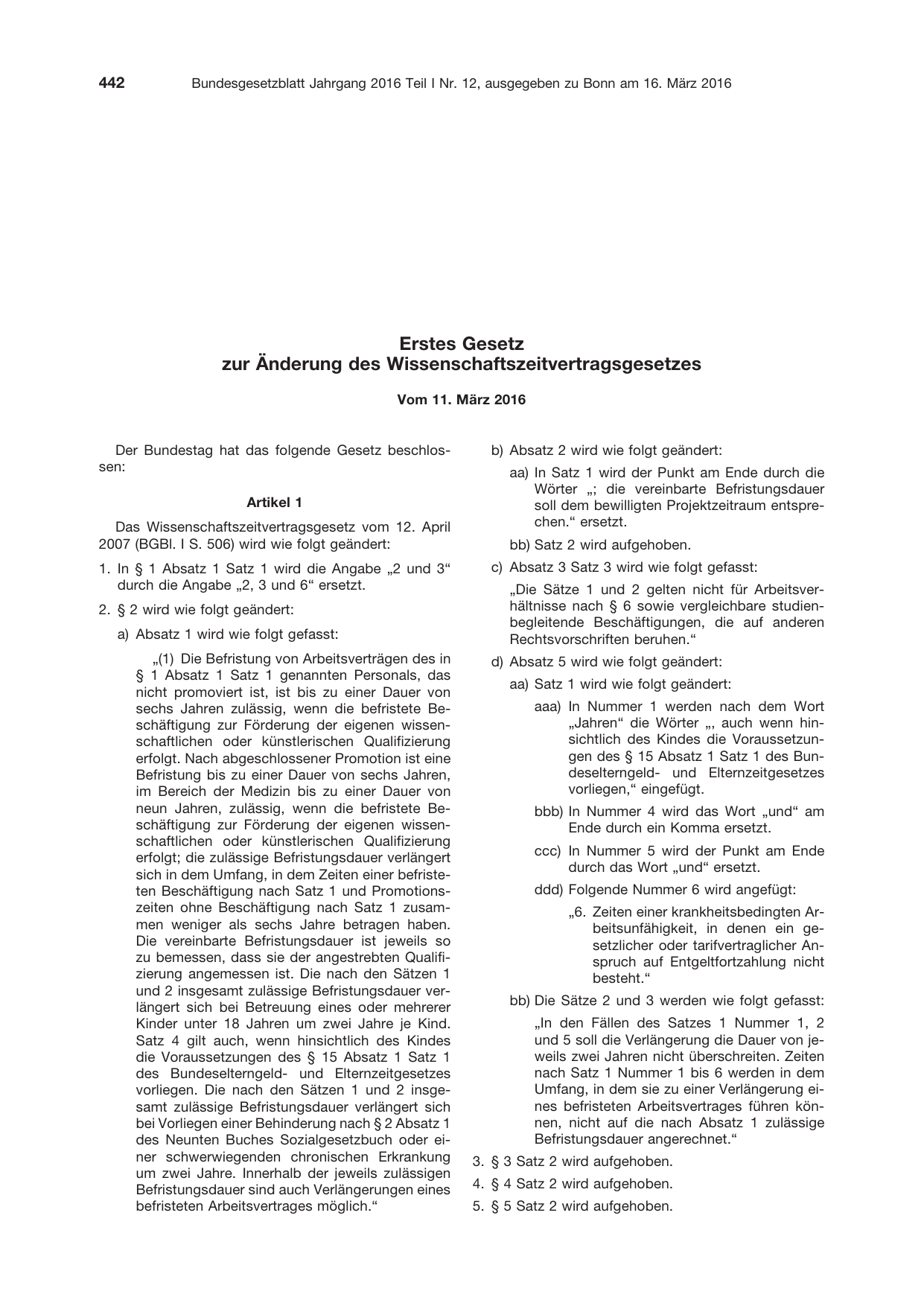 BGBl. 2016, Seite 442 — Originalseite als Abbildung