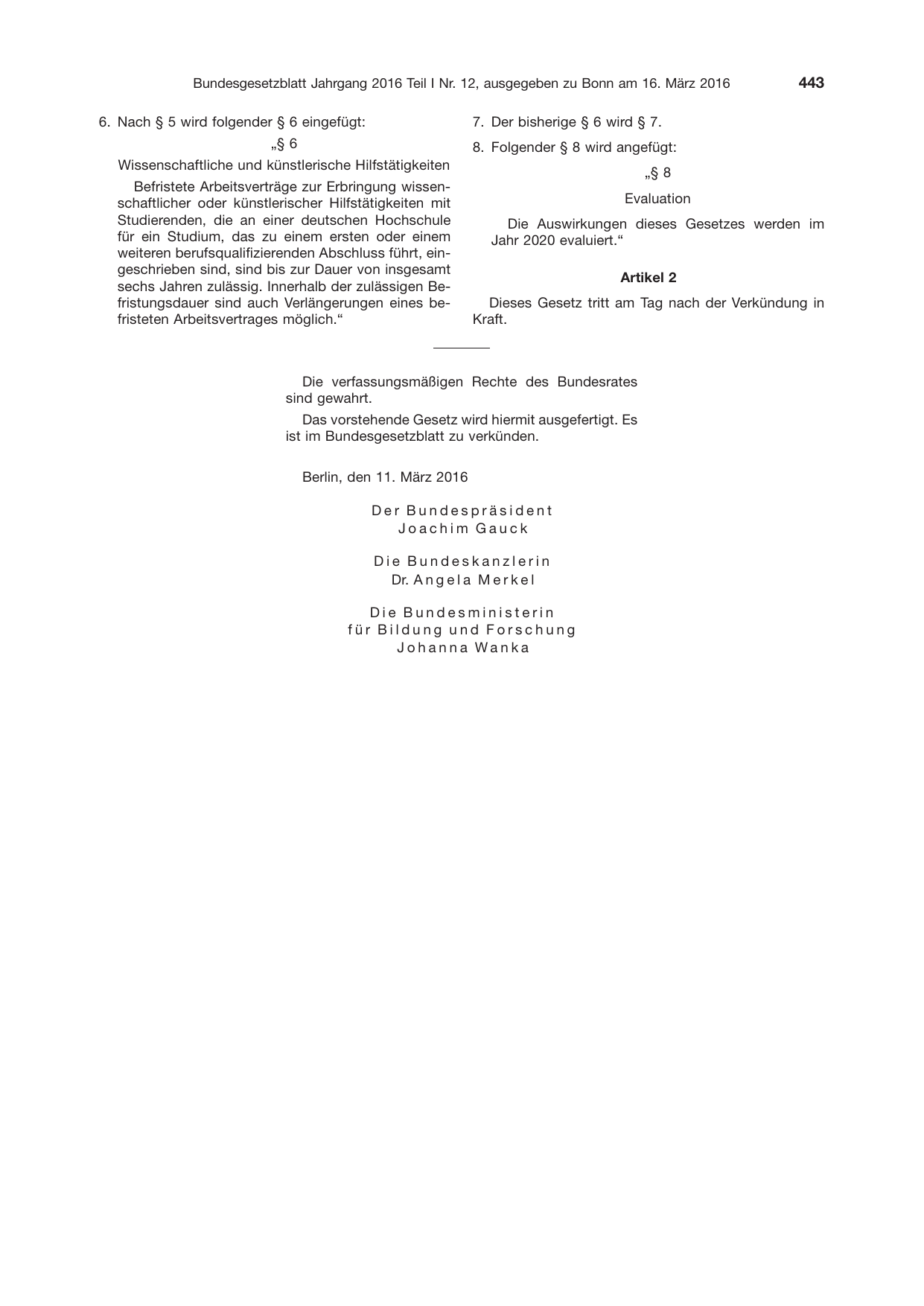 BGBl. 2016, Seite 443 — Originalseite als Abbildung