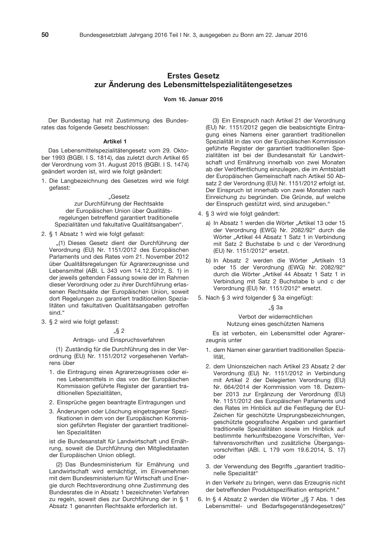BGBl. 2016, Seite 50 — Originalseite als Abbildung