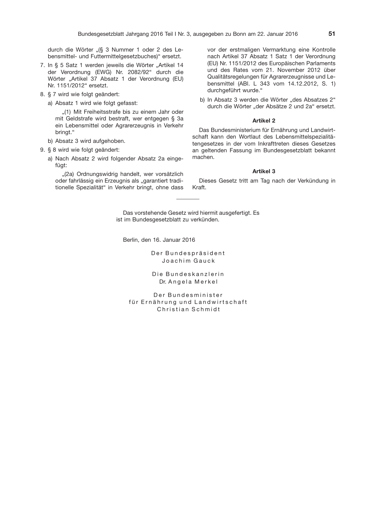 BGBl. 2016, Seite 51 — Originalseite als Abbildung