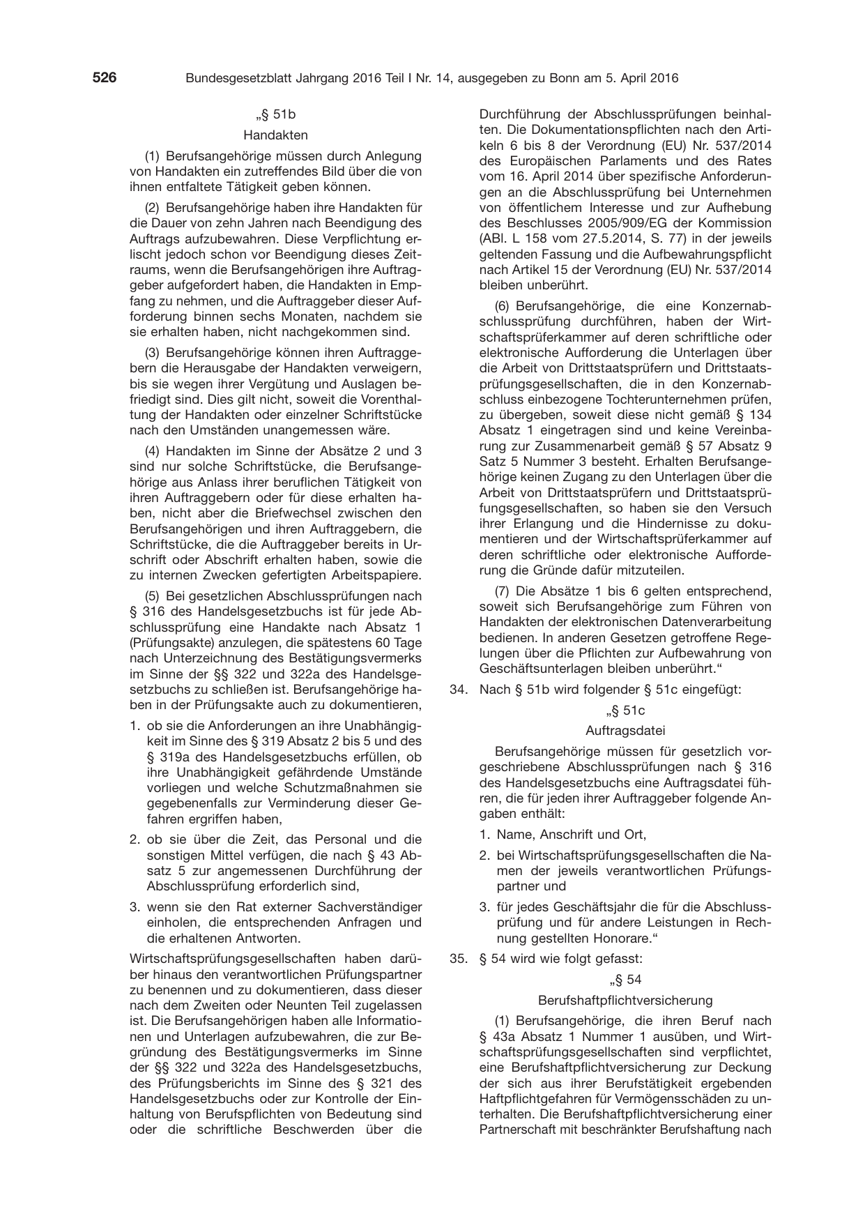 BGBl. 2016, Seite 526 — Originalseite als Abbildung