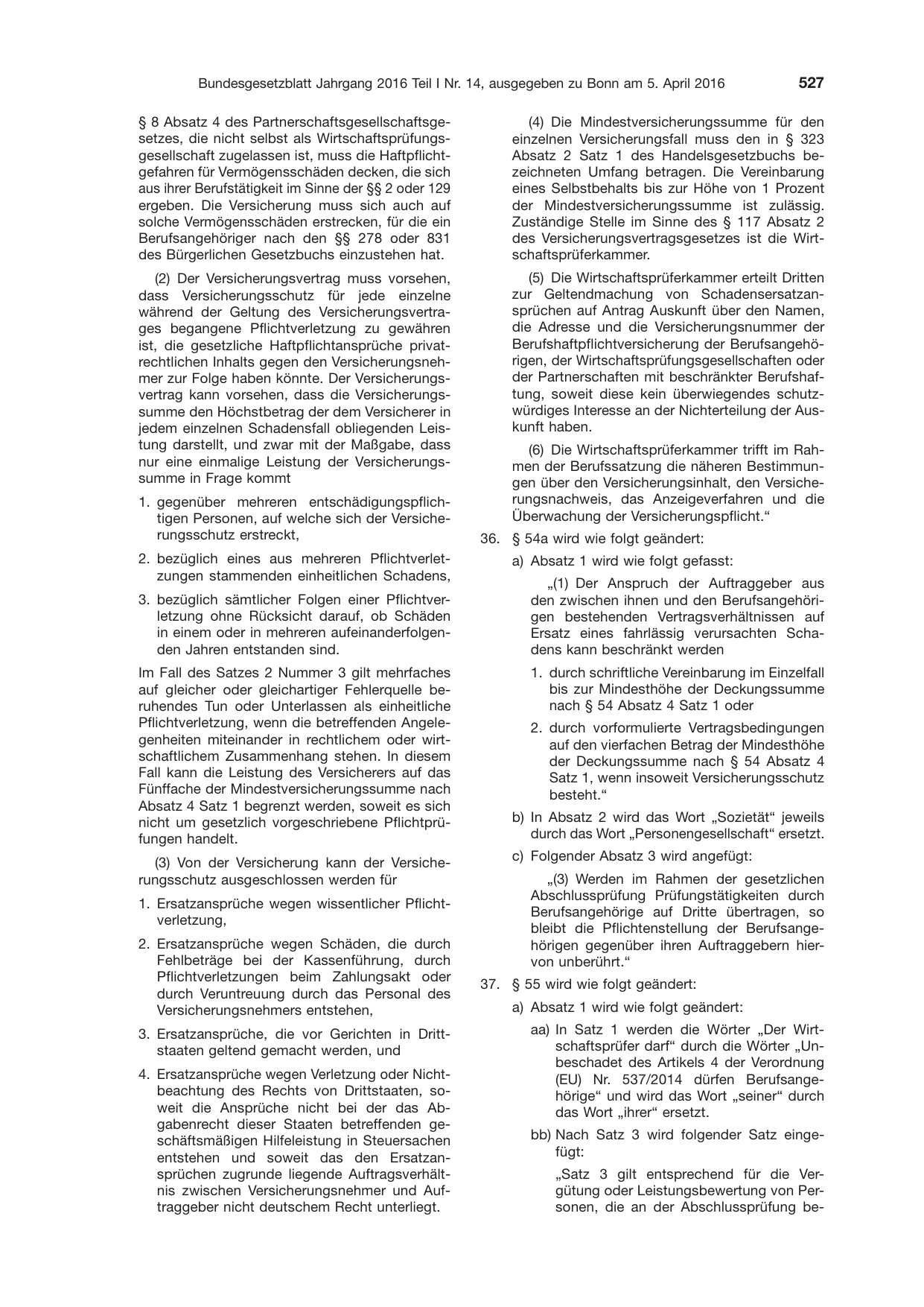 BGBl. 2016, Seite 527 — Originalseite als Abbildung