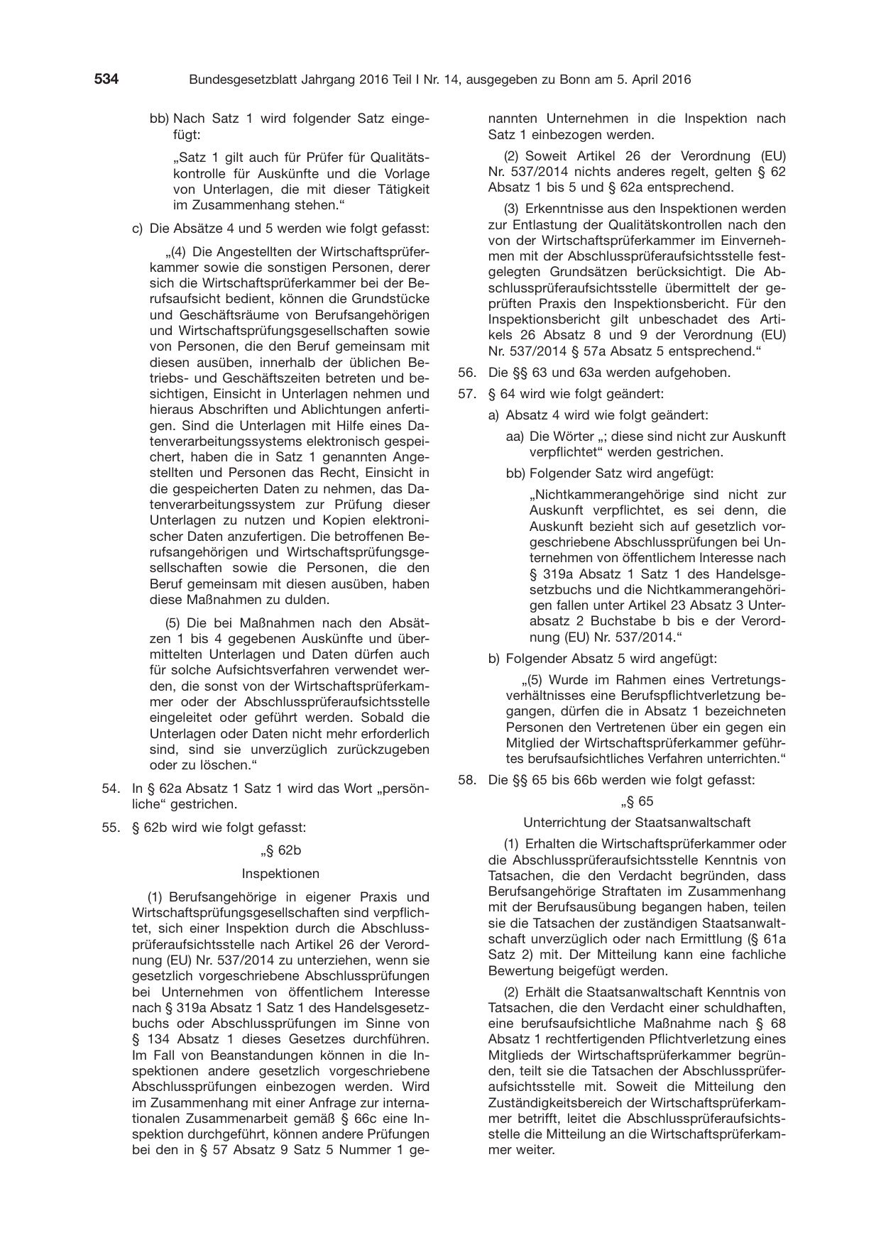 BGBl. 2016, Seite 534 — Originalseite als Abbildung