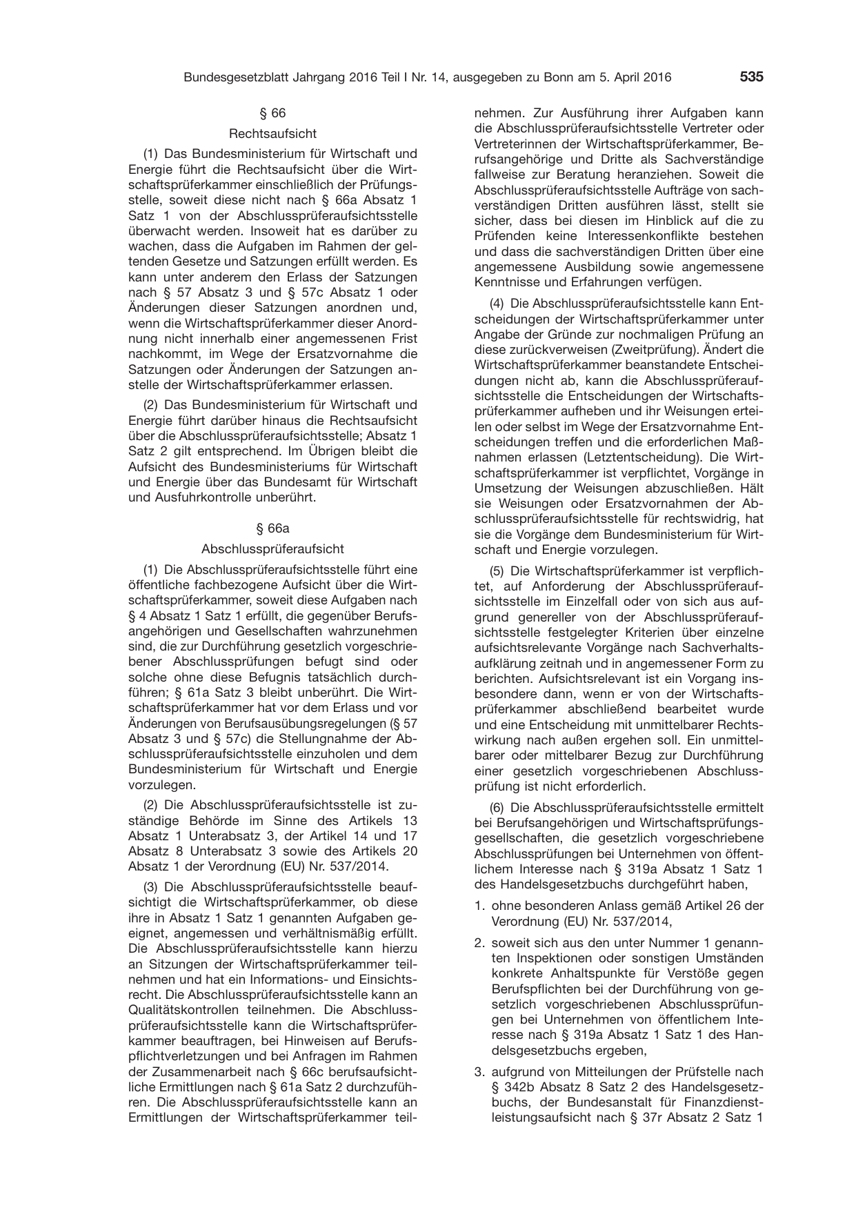 BGBl. 2016, Seite 535 — Originalseite als Abbildung