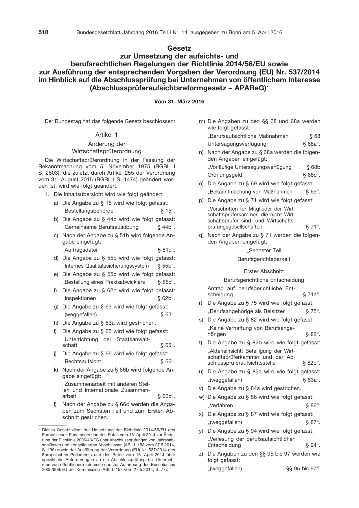 BGBl. 2016, Seite 518 — Originalseite als Abbildung