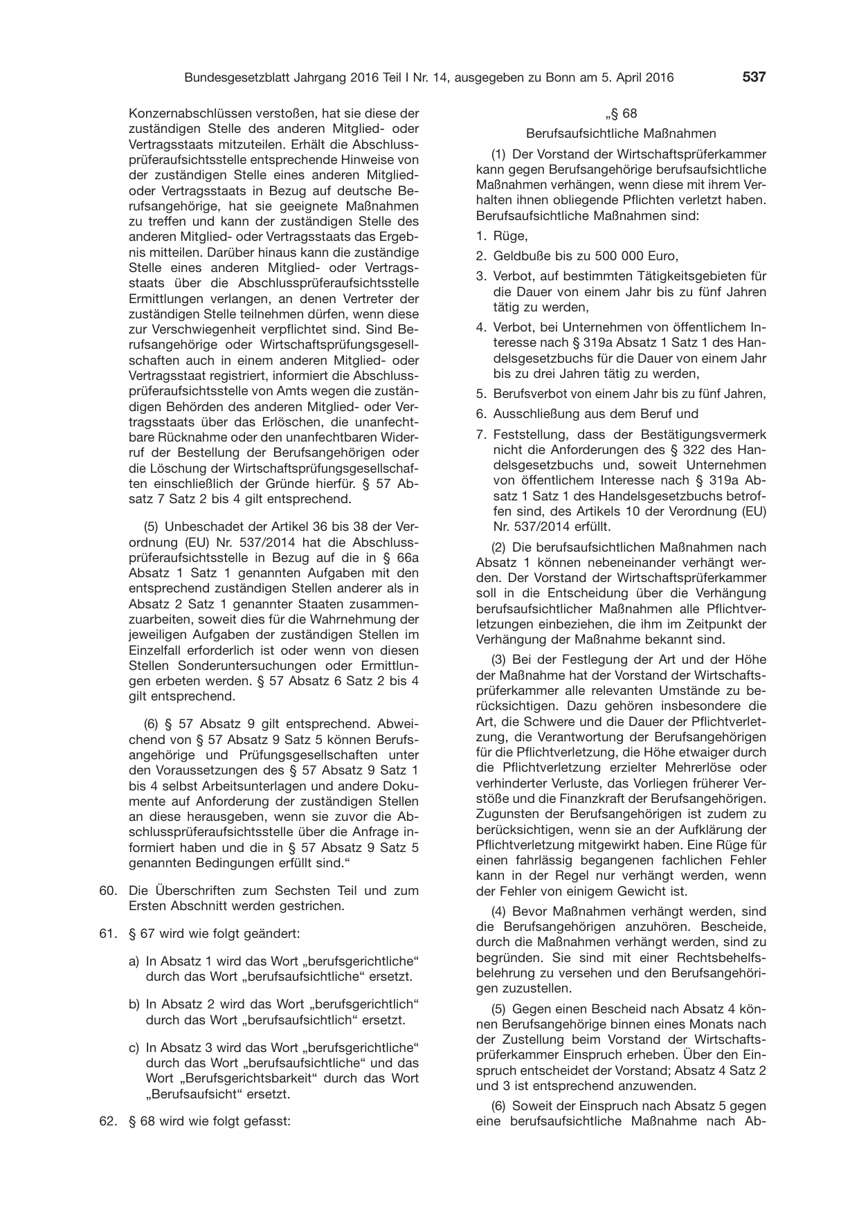 BGBl. 2016, Seite 537 — Originalseite als Abbildung