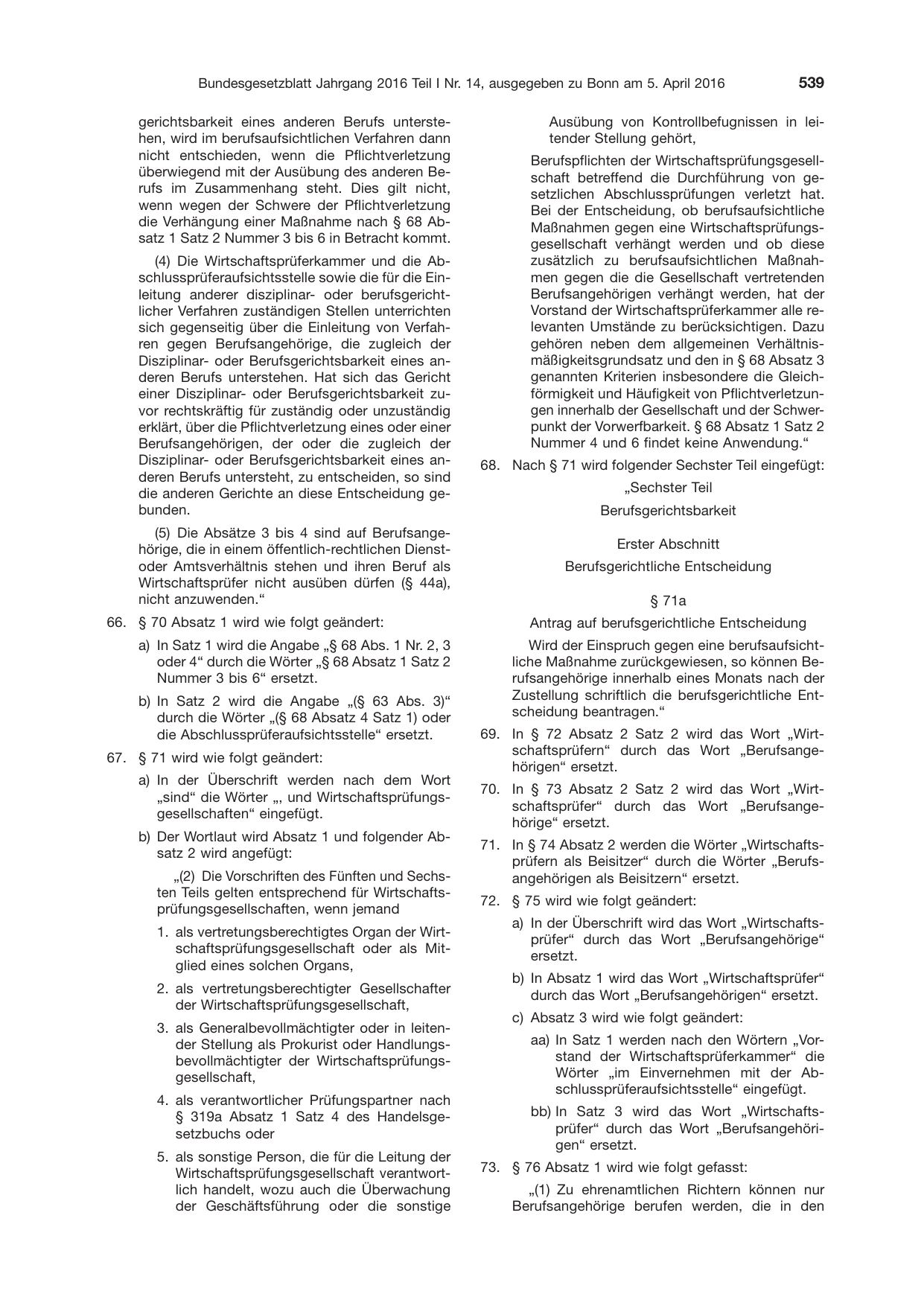 BGBl. 2016, Seite 539 — Originalseite als Abbildung