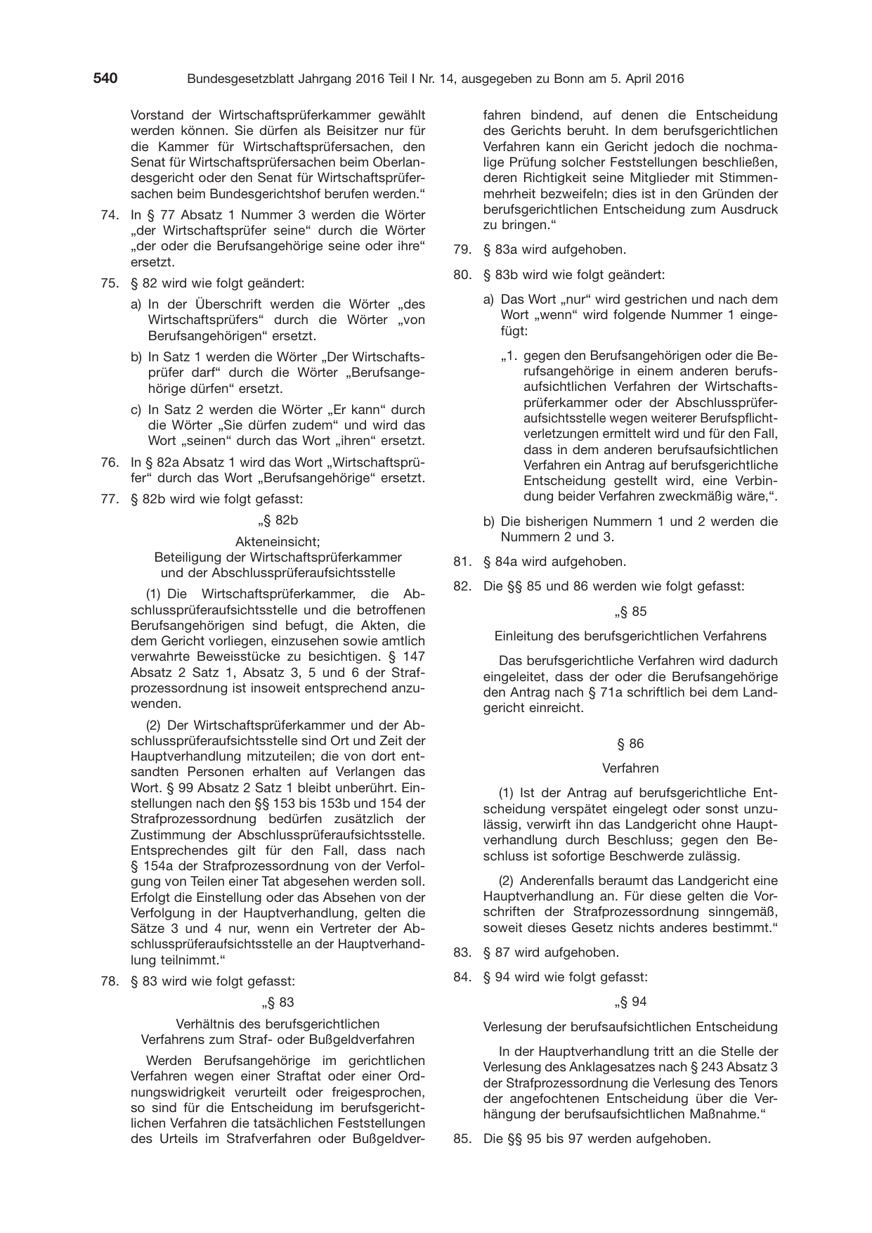 BGBl. 2016, Seite 540 — Originalseite als Abbildung