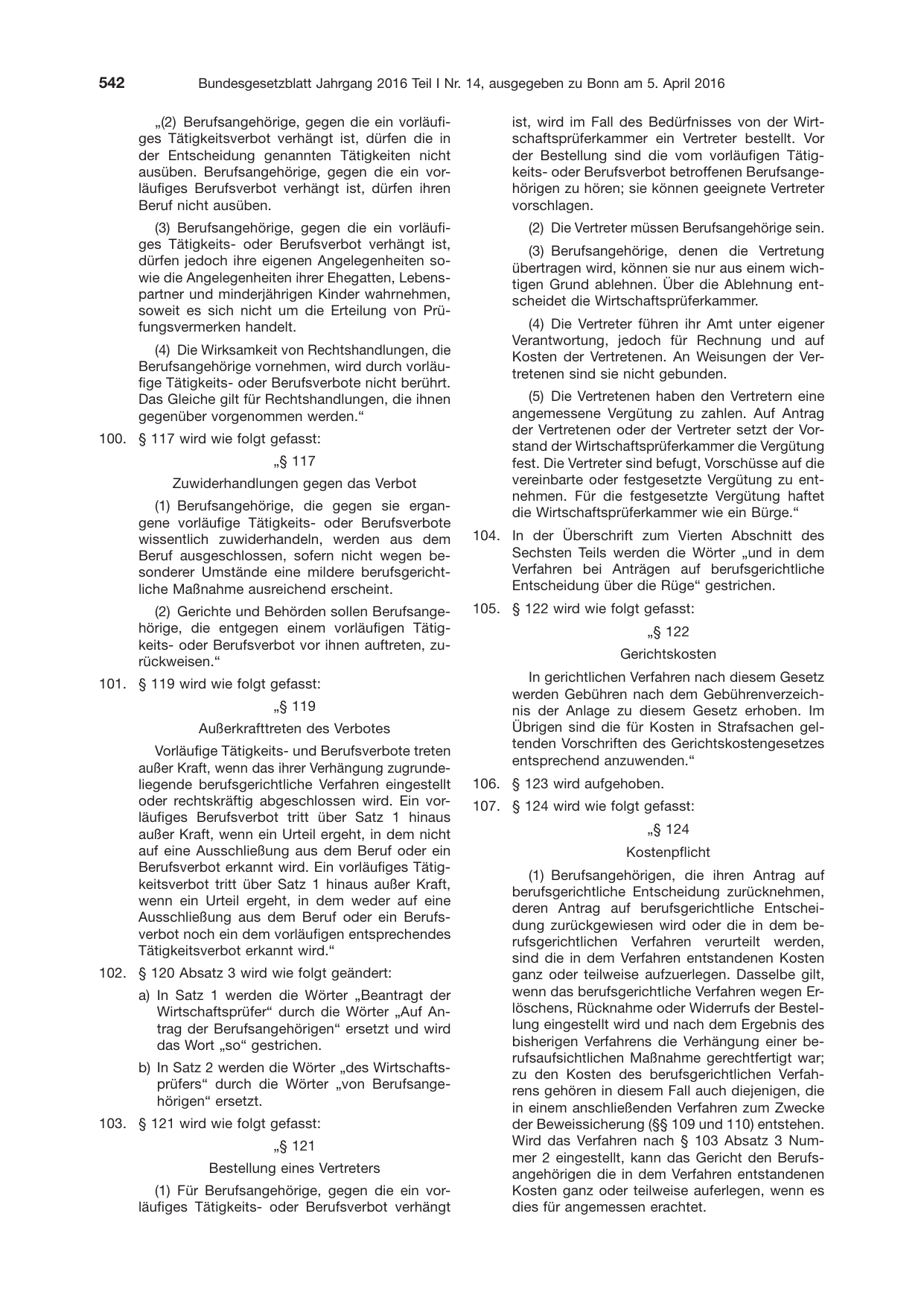 BGBl. 2016, Seite 542 — Originalseite als Abbildung