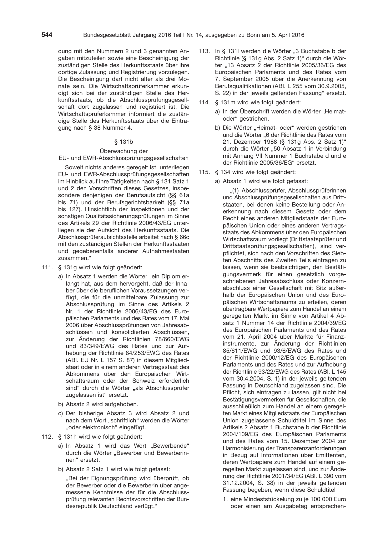 BGBl. 2016, Seite 544 — Originalseite als Abbildung