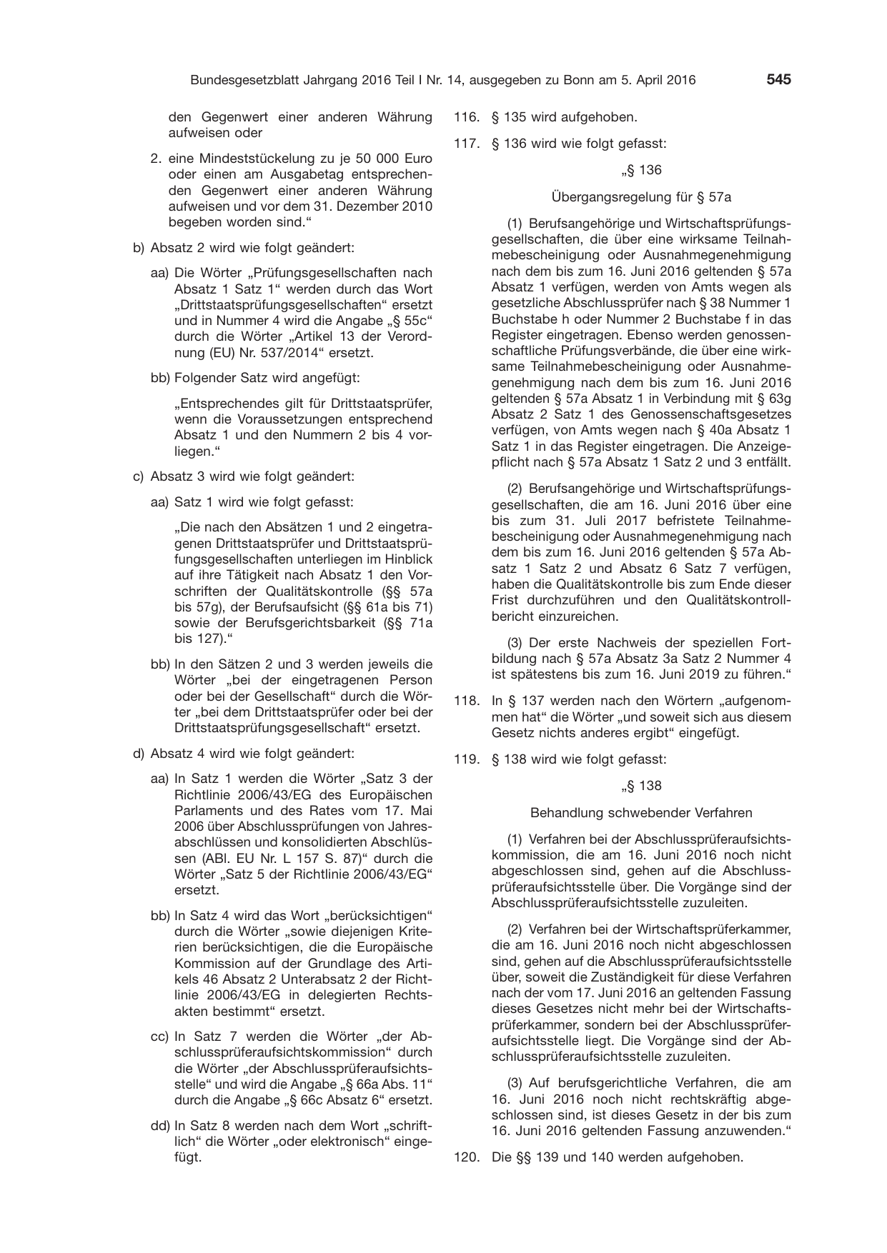 BGBl. 2016, Seite 545 — Originalseite als Abbildung