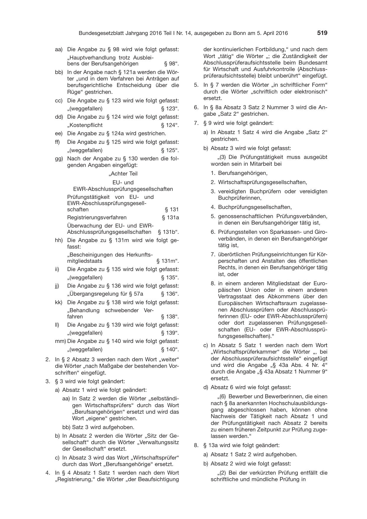 BGBl. 2016, Seite 519 — Originalseite als Abbildung