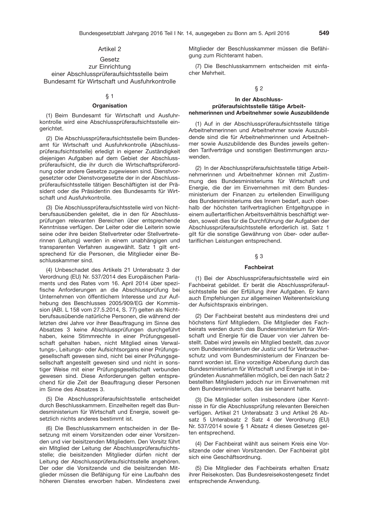 BGBl. 2016, Seite 549 — Originalseite als Abbildung