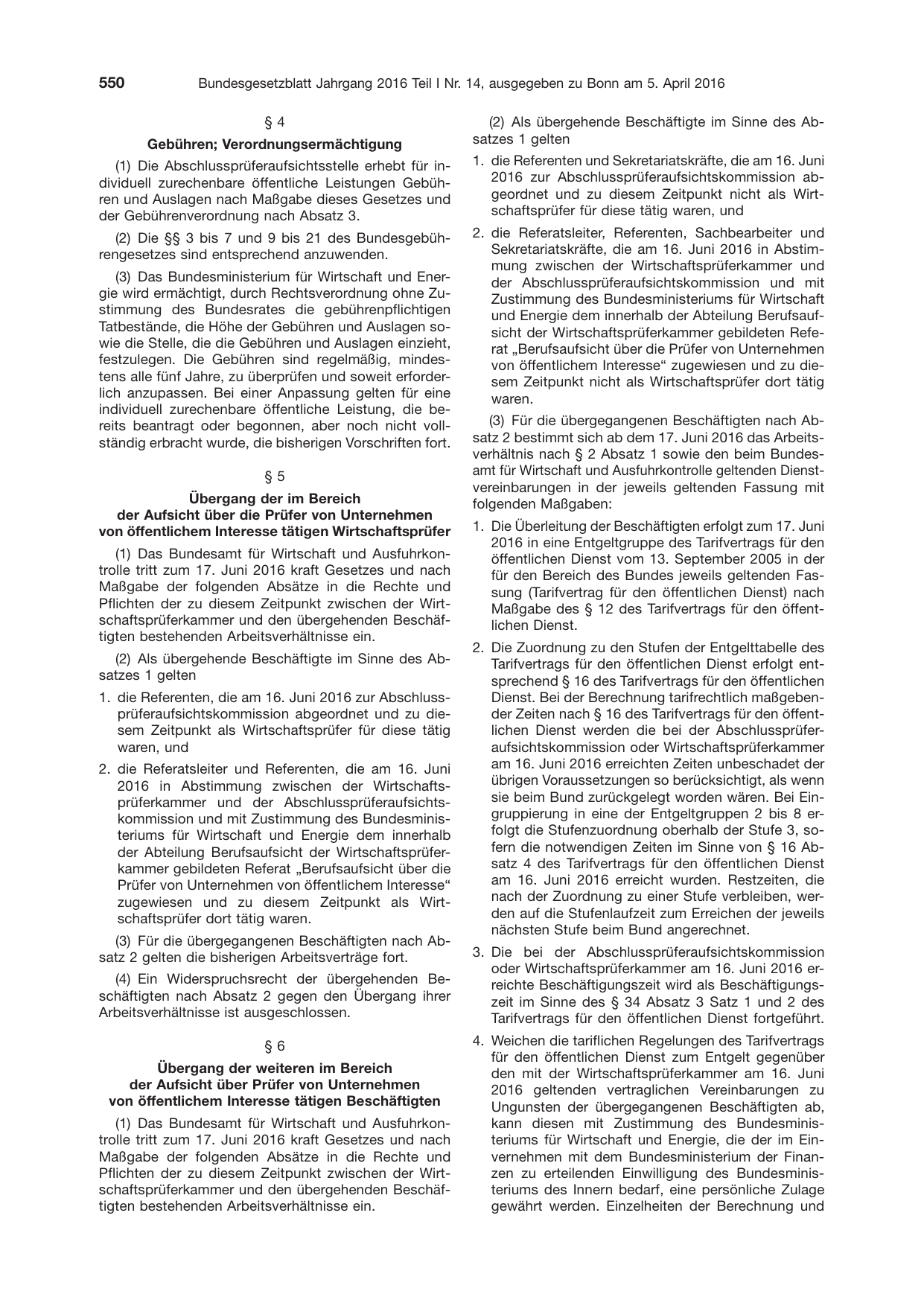 BGBl. 2016, Seite 550 — Originalseite als Abbildung
