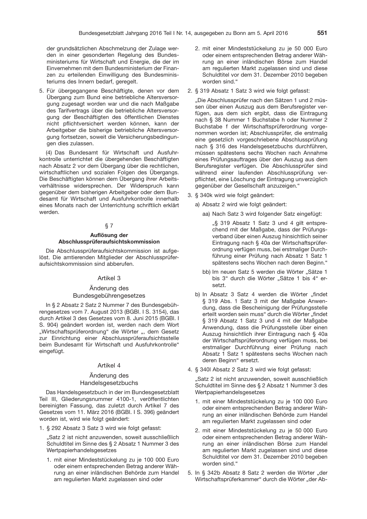 BGBl. 2016, Seite 551 — Originalseite als Abbildung