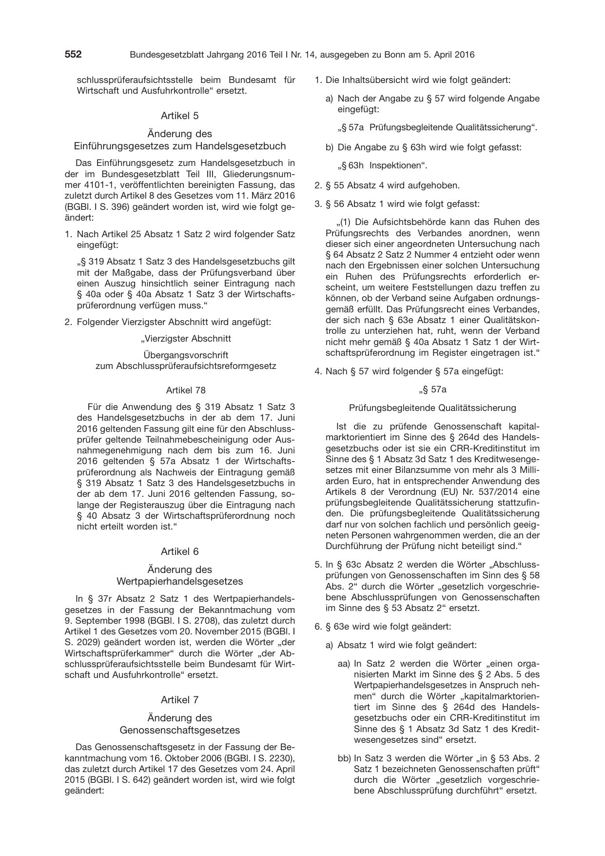 BGBl. 2016, Seite 552 — Originalseite als Abbildung
