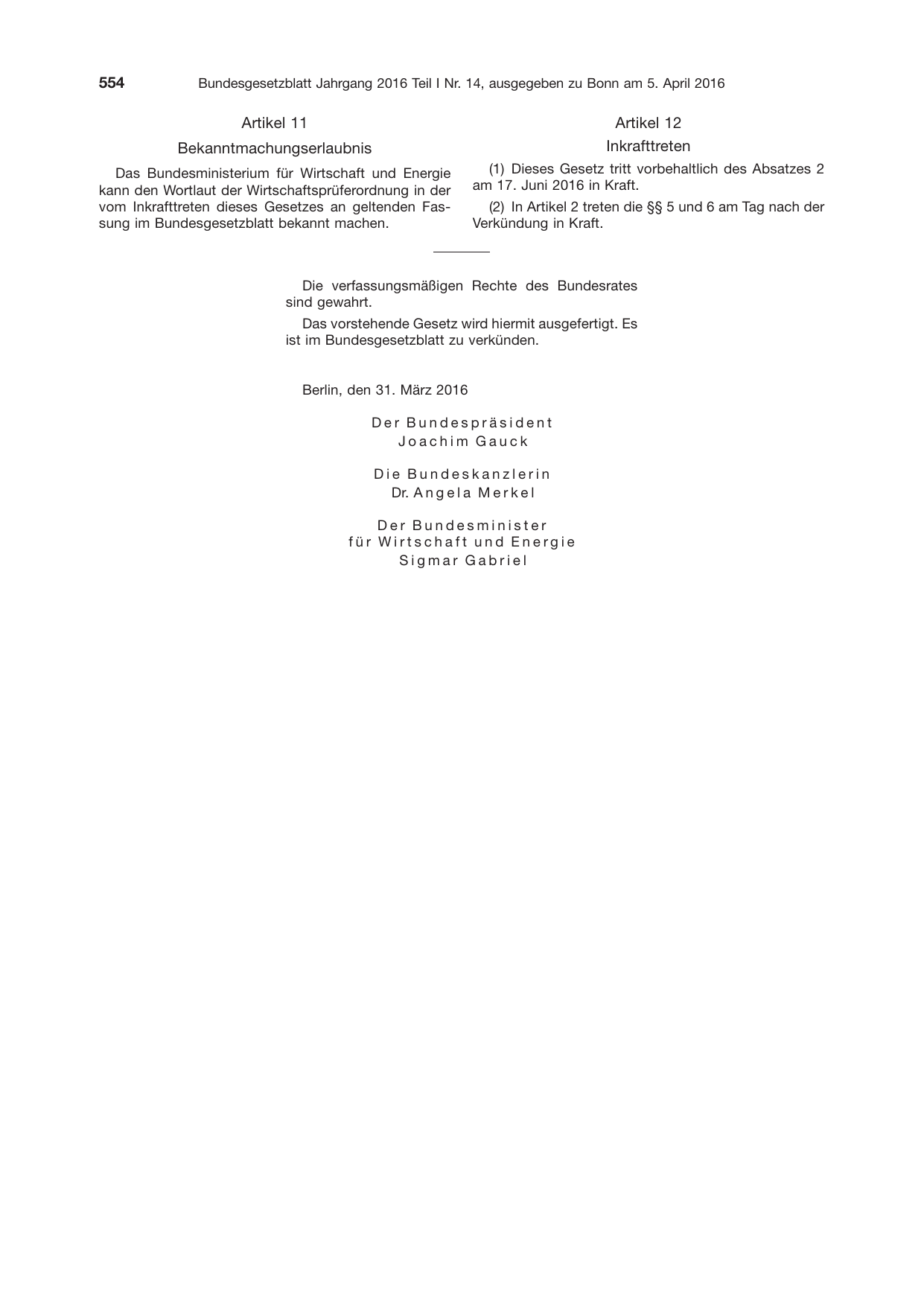 BGBl. 2016, Seite 554 — Originalseite als Abbildung