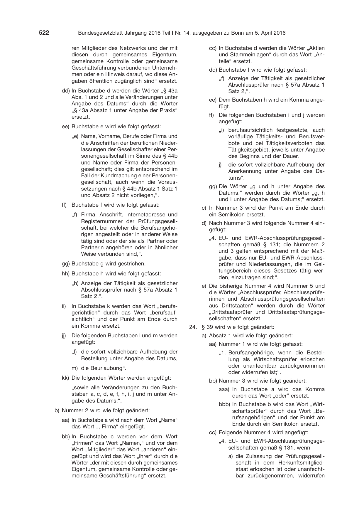 BGBl. 2016, Seite 522 — Originalseite als Abbildung