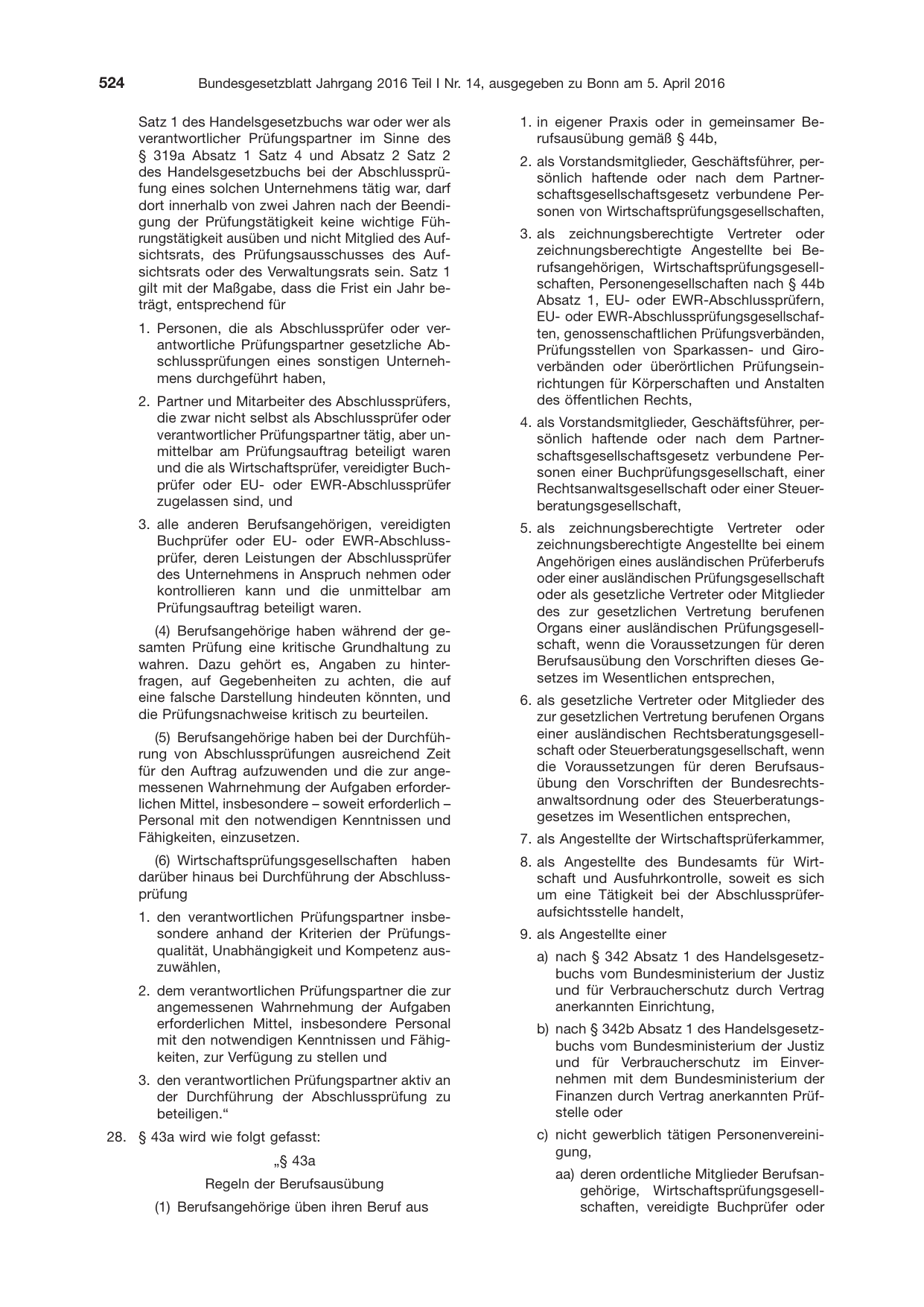 BGBl. 2016, Seite 524 — Originalseite als Abbildung