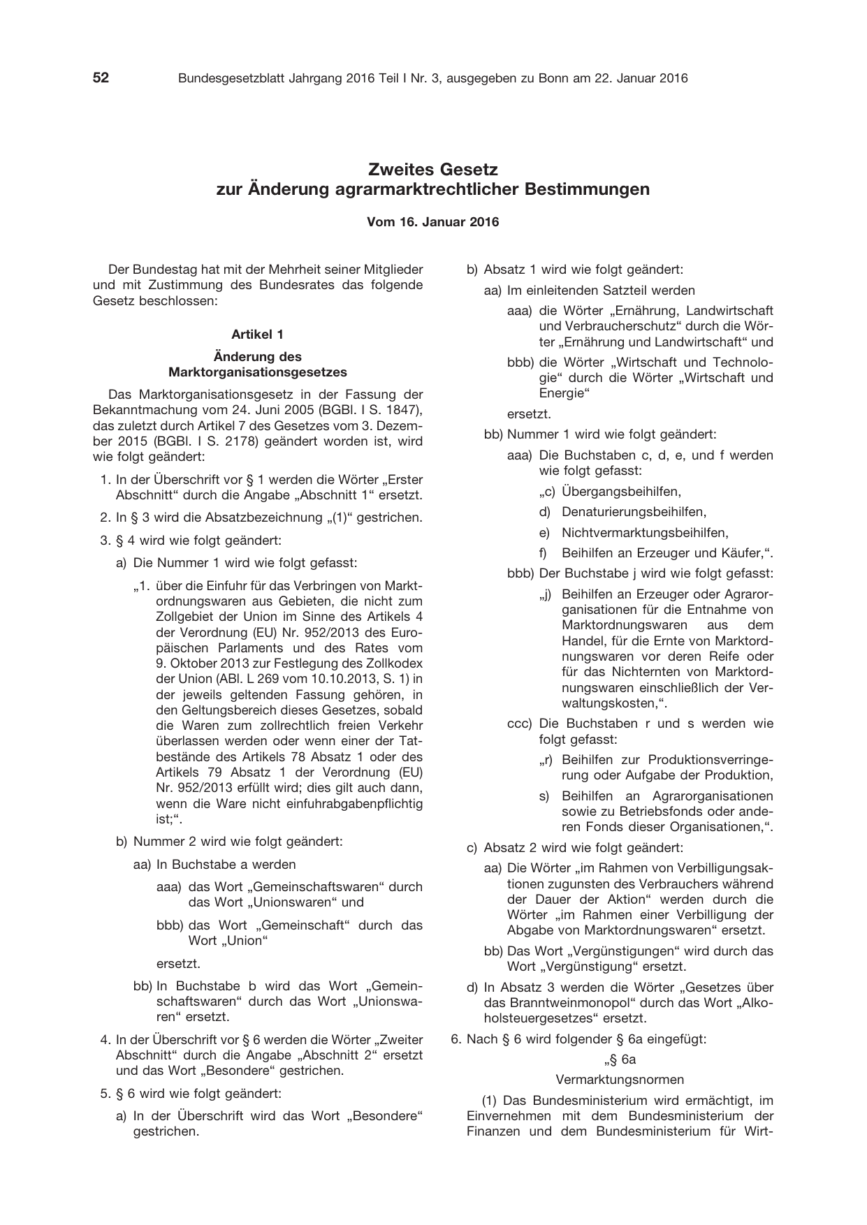 BGBl. 2016, Seite 52 — Originalseite als Abbildung