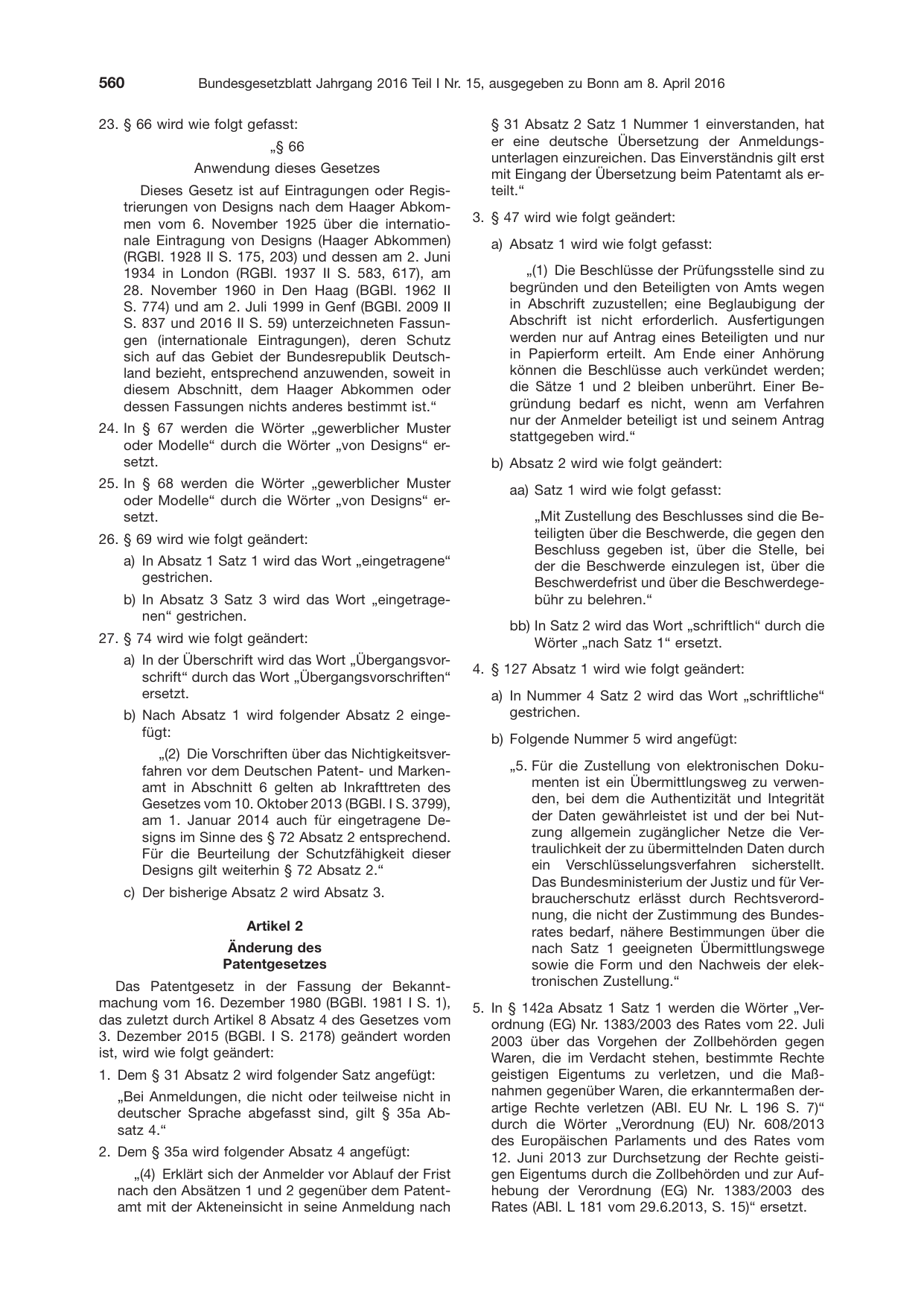 BGBl. 2016, Seite 560 — Originalseite als Abbildung