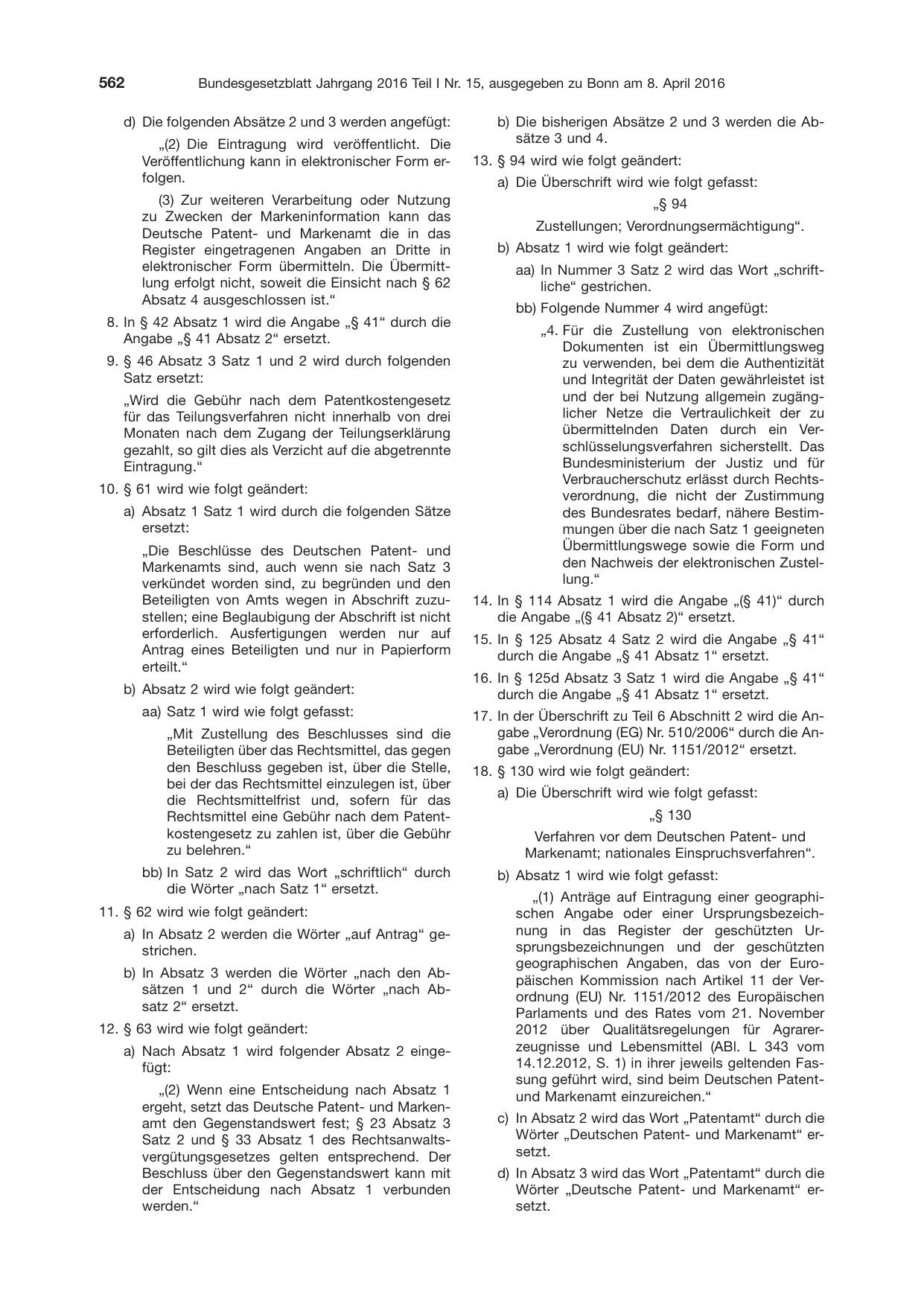 BGBl. 2016, Seite 562 — Originalseite als Abbildung