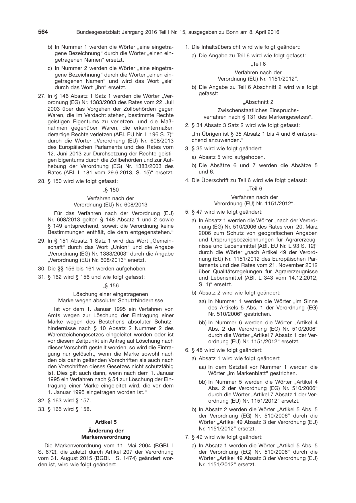 BGBl. 2016, Seite 564 — Originalseite als Abbildung