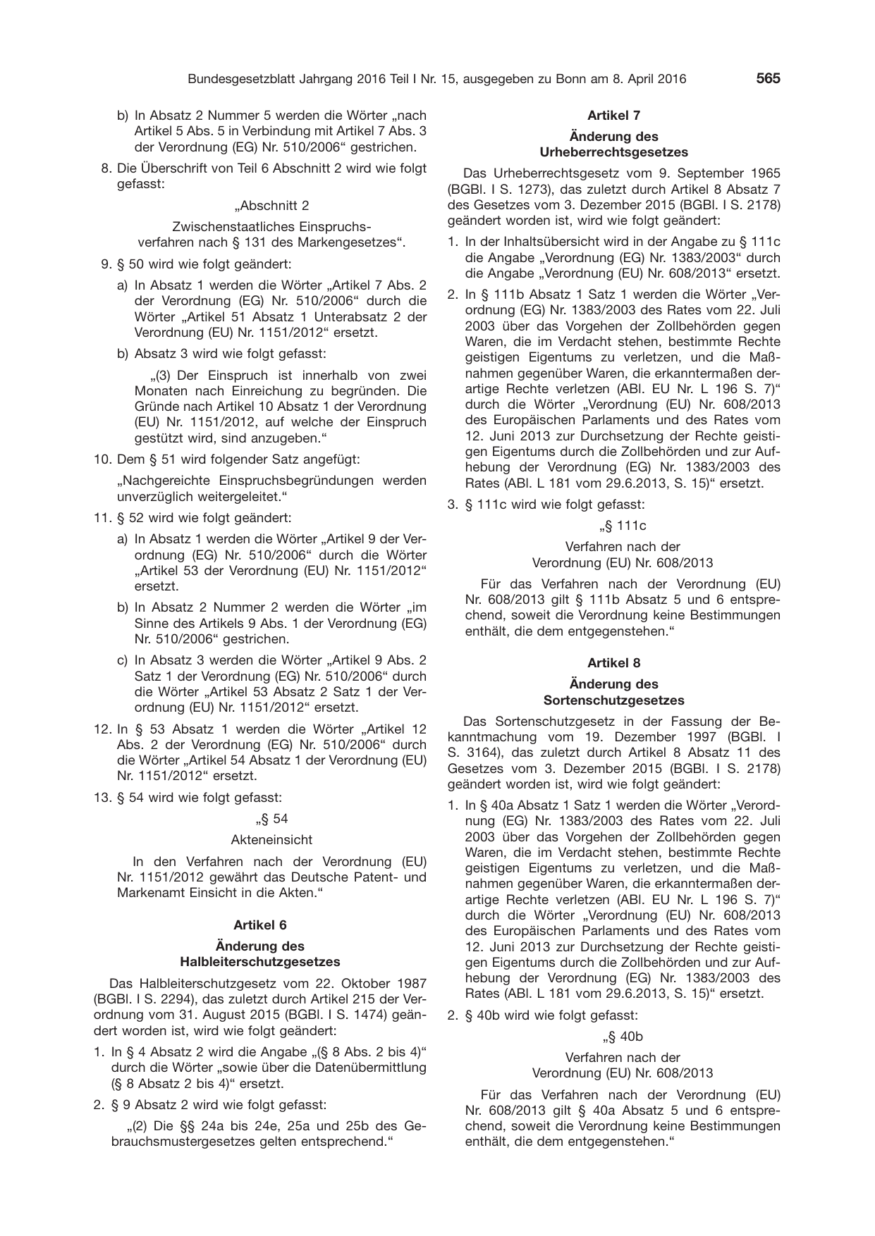 BGBl. 2016, Seite 565 — Originalseite als Abbildung