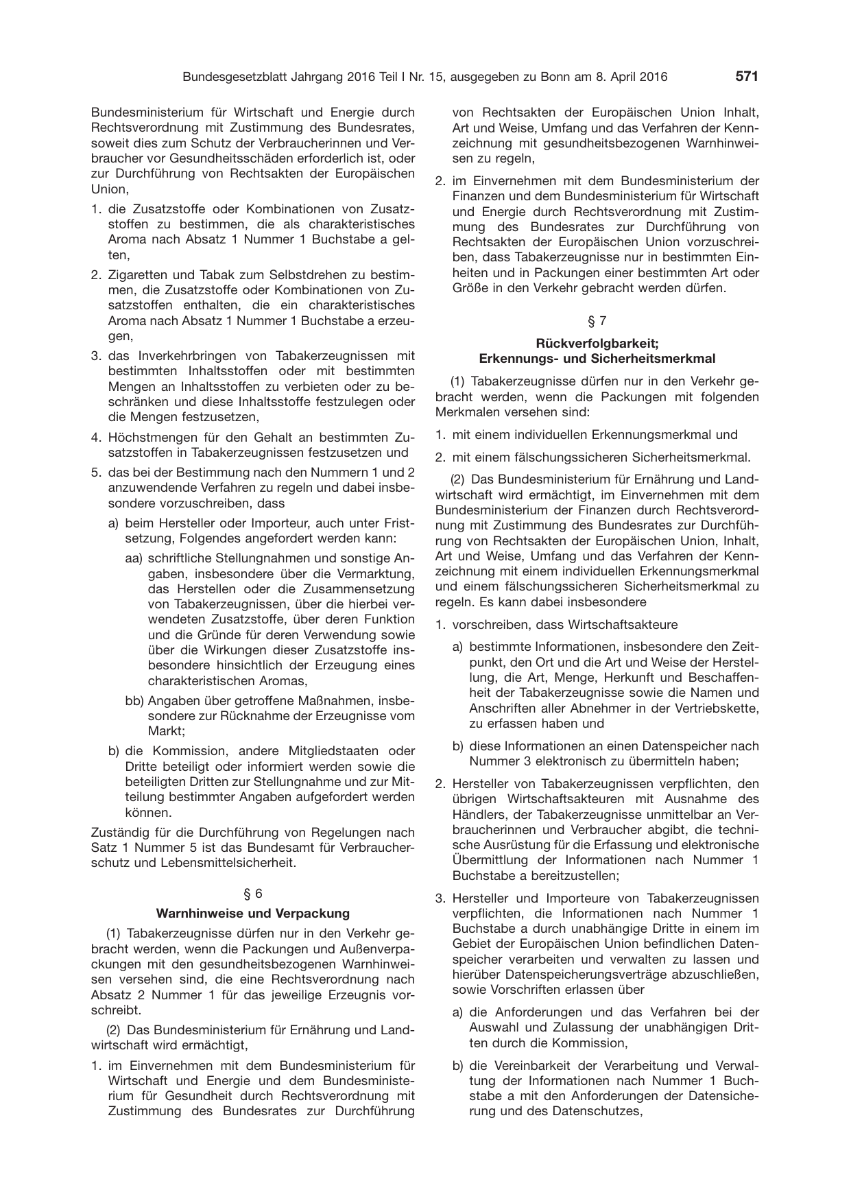BGBl. 2016, Seite 571 — Originalseite als Abbildung