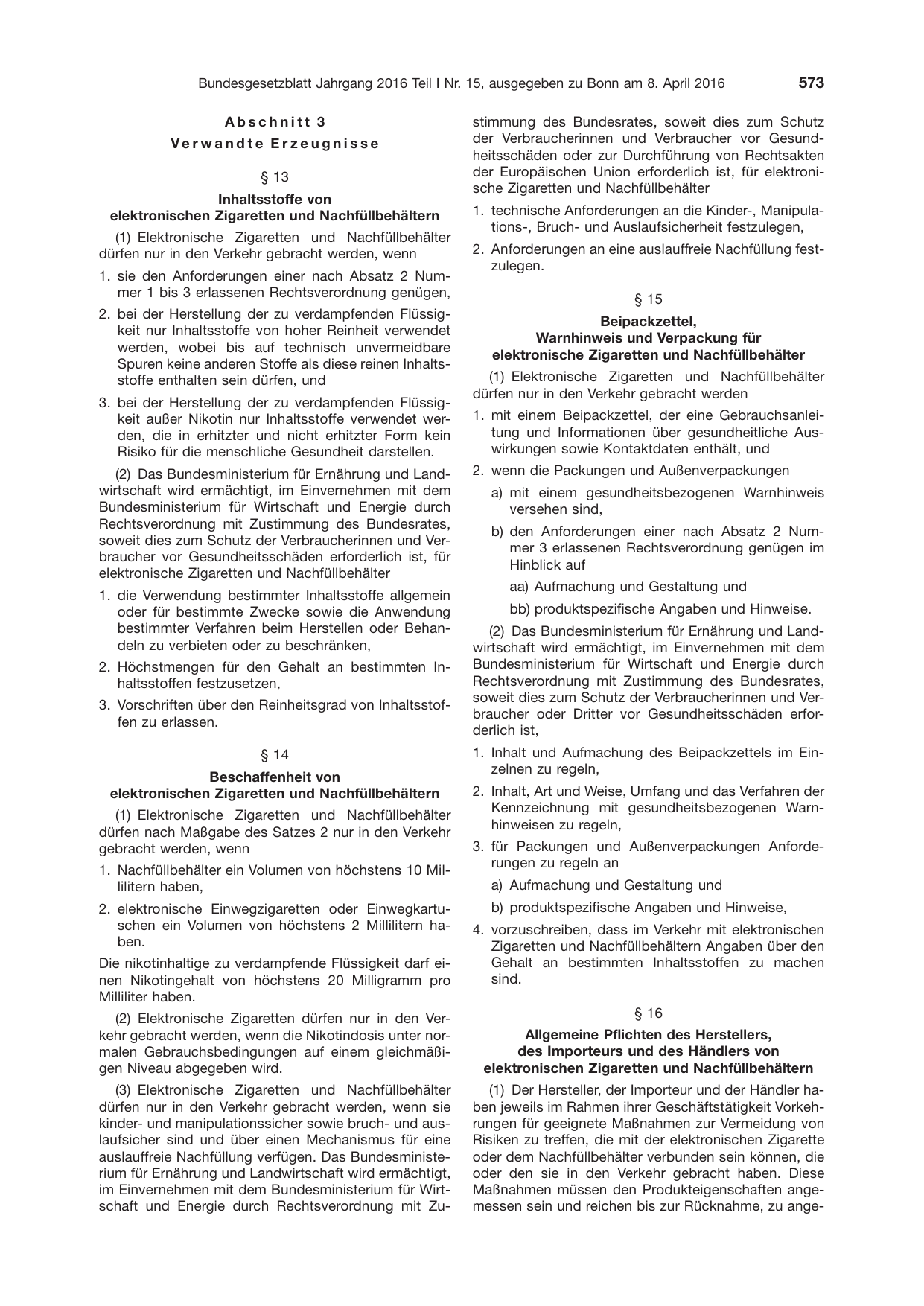 BGBl. 2016, Seite 573 — Originalseite als Abbildung