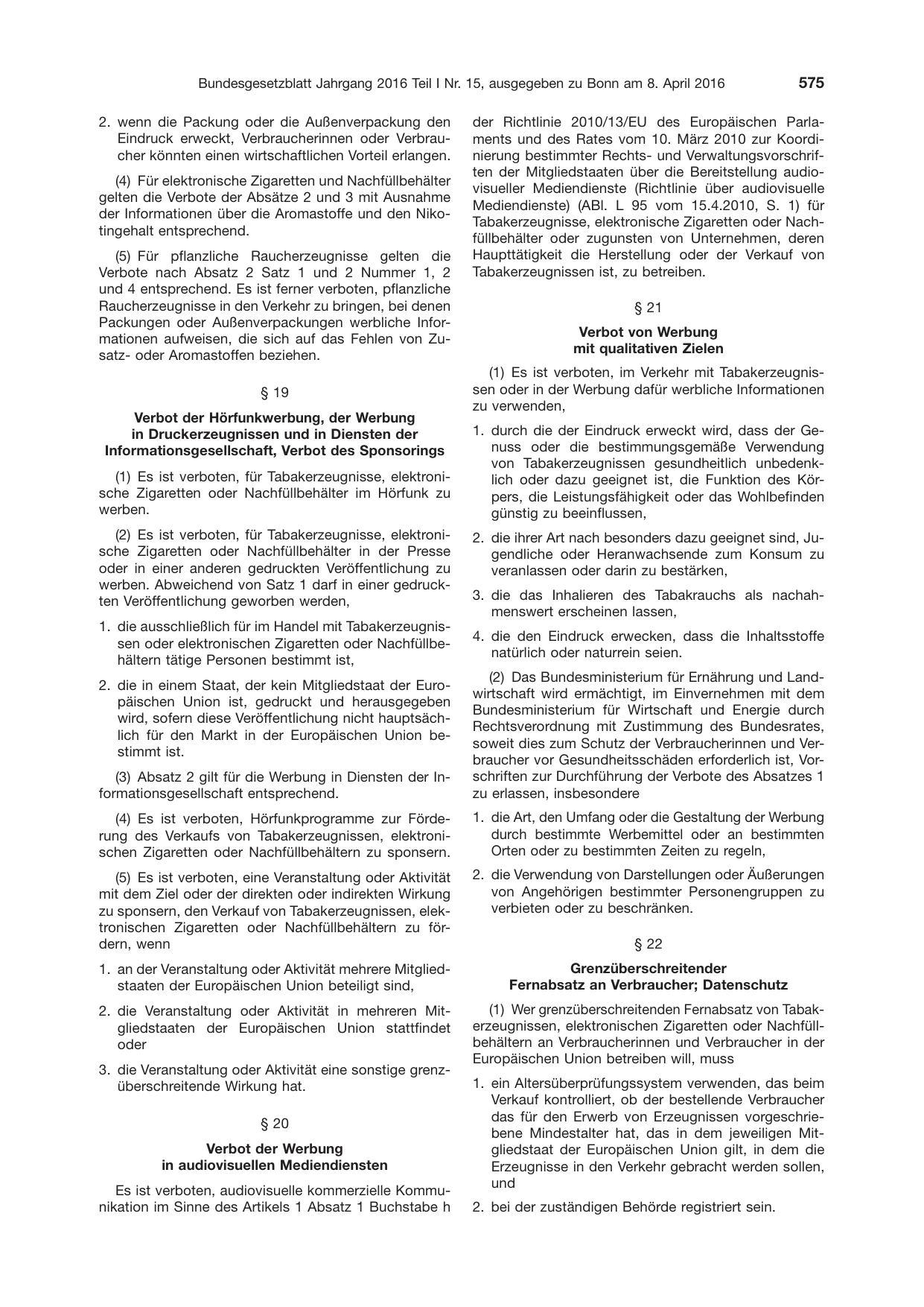BGBl. 2016, Seite 575 — Originalseite als Abbildung