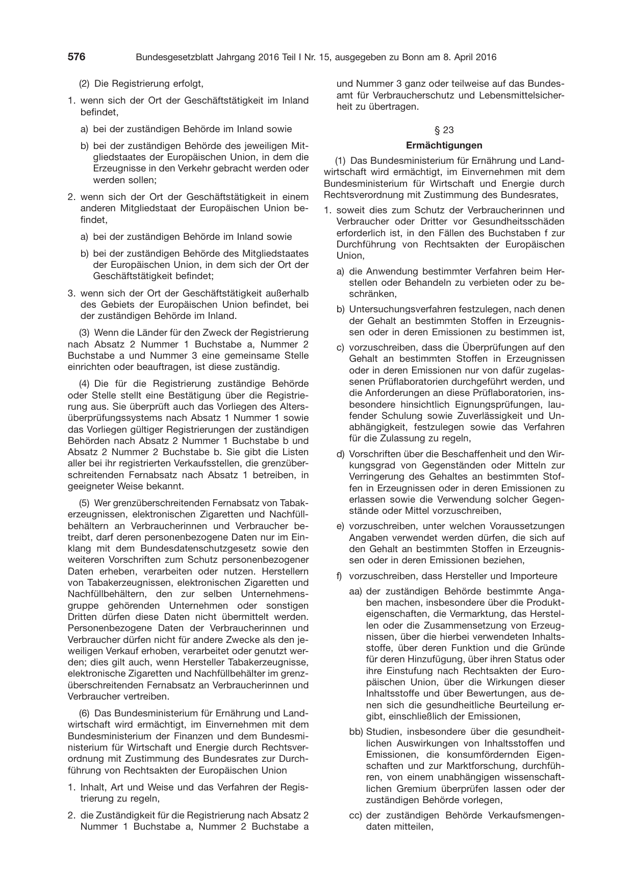 BGBl. 2016, Seite 576 — Originalseite als Abbildung