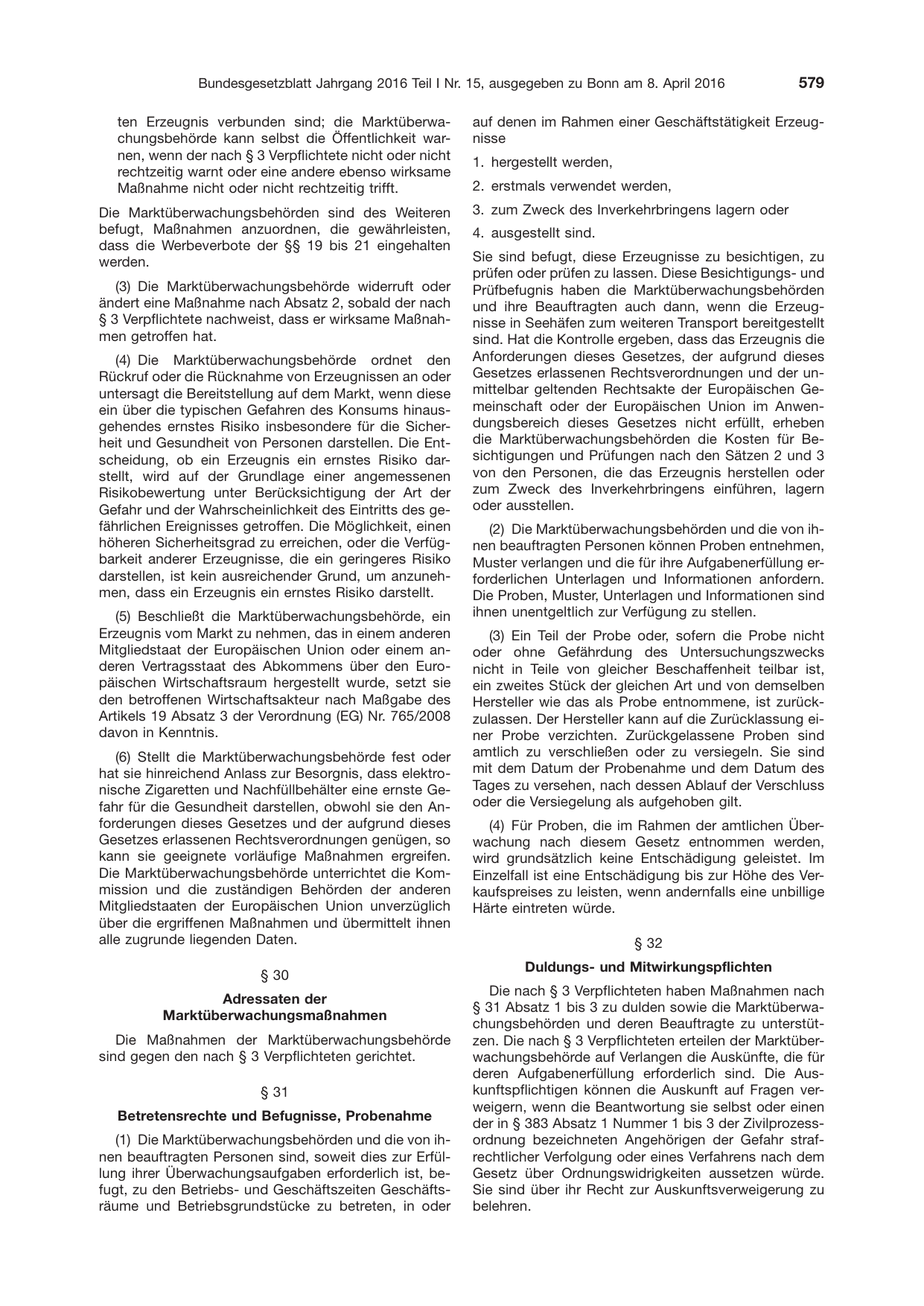 BGBl. 2016, Seite 579 — Originalseite als Abbildung