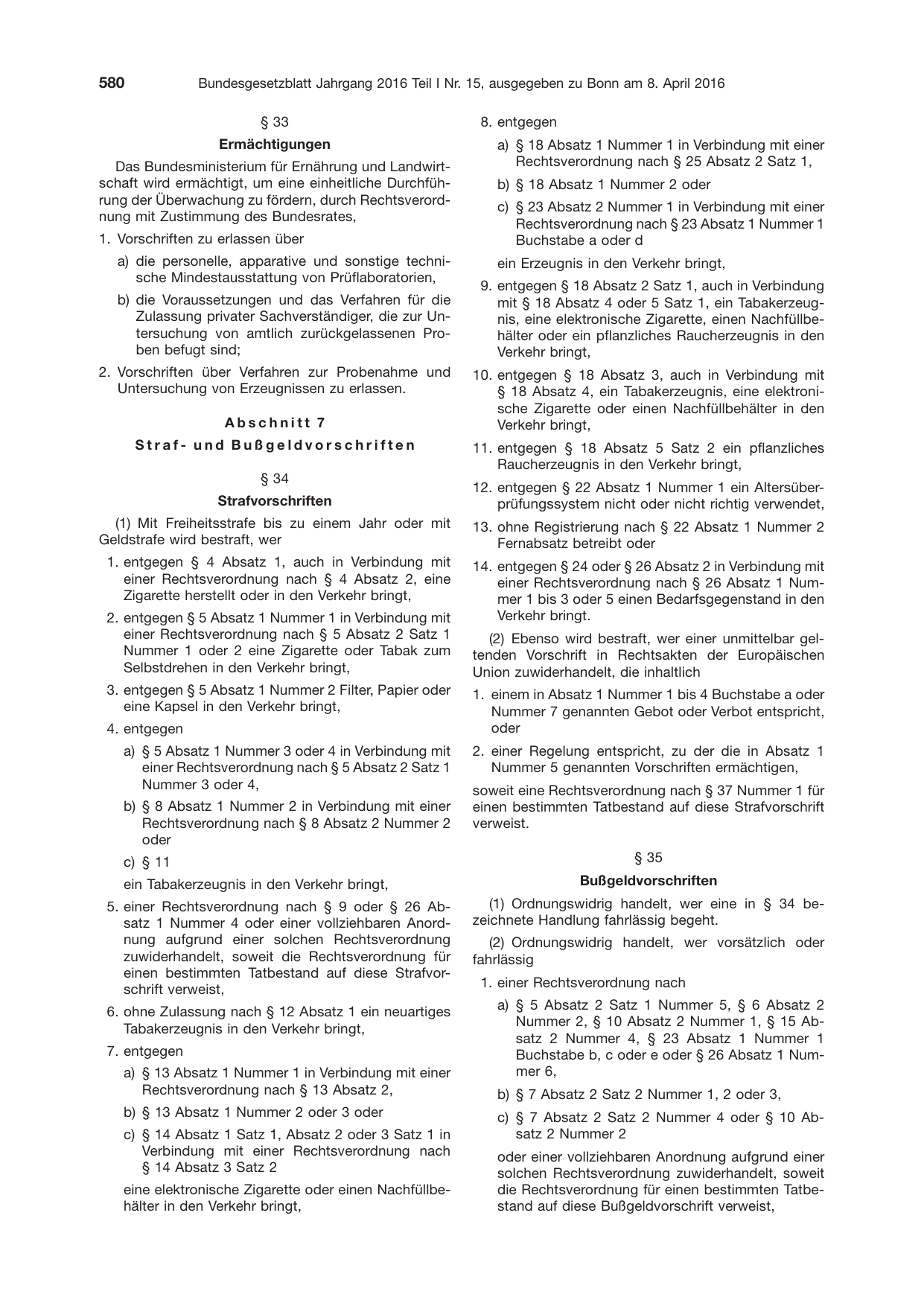 BGBl. 2016, Seite 580 — Originalseite als Abbildung