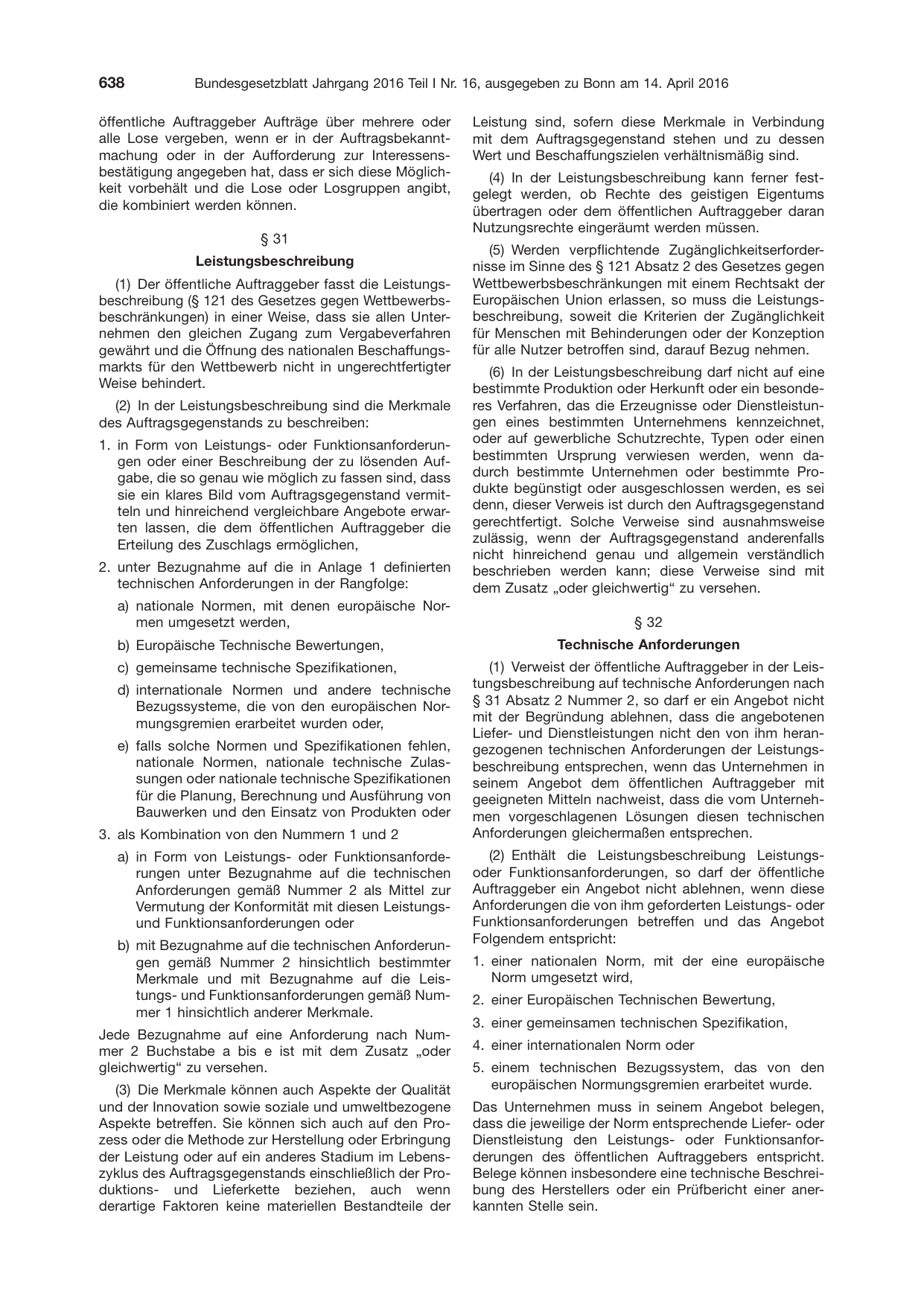 BGBl. 2016, Seite 638 — Originalseite als Abbildung