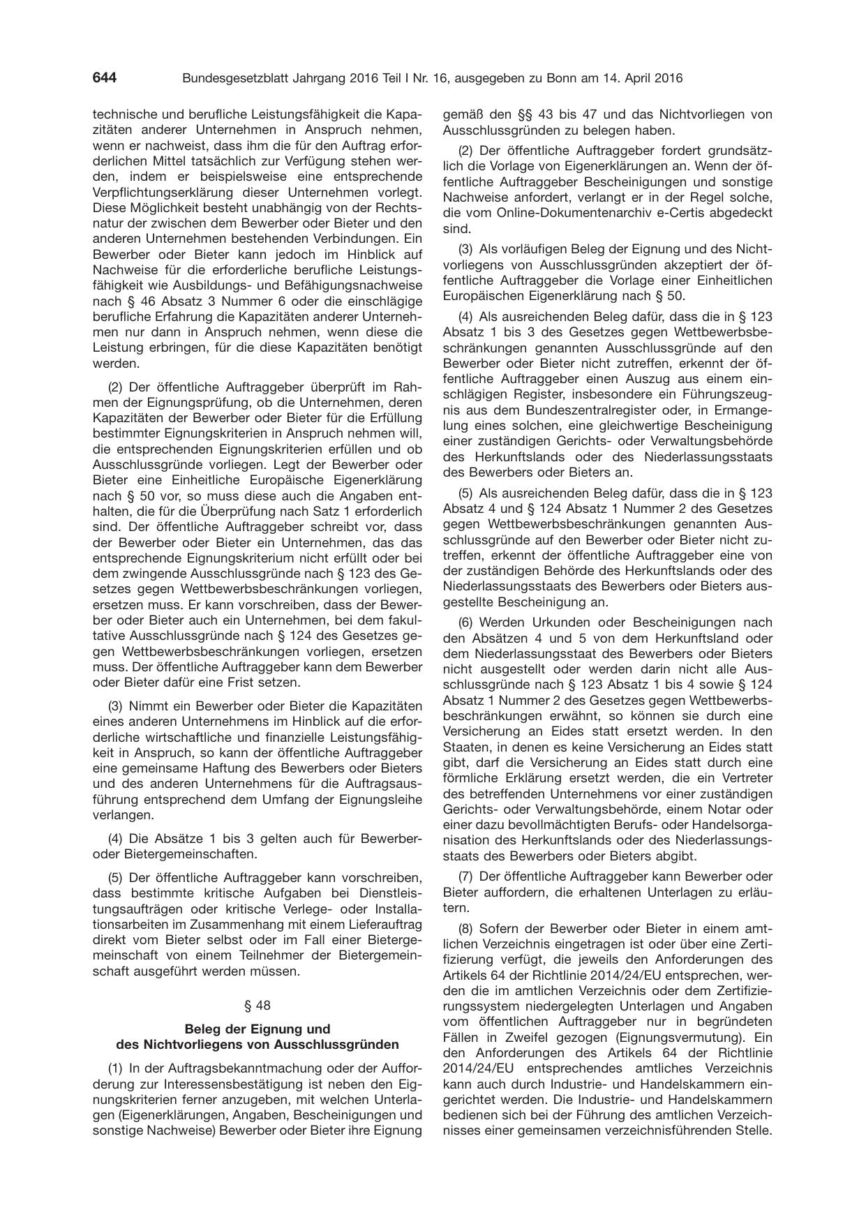 BGBl. 2016, Seite 644 — Originalseite als Abbildung